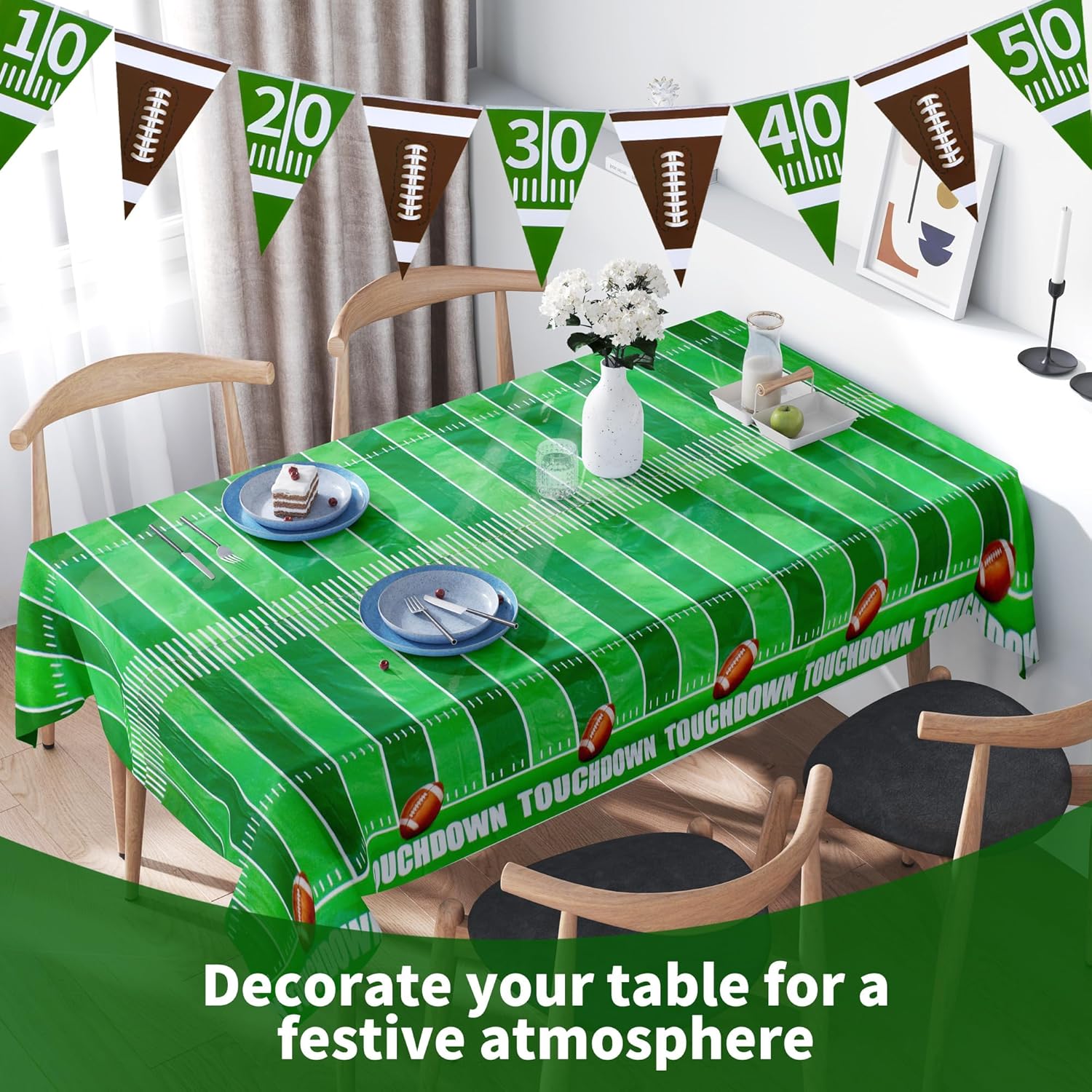 MATUFF Football Tablecloth 54x108 2 Pack with 2 Triangle Banners