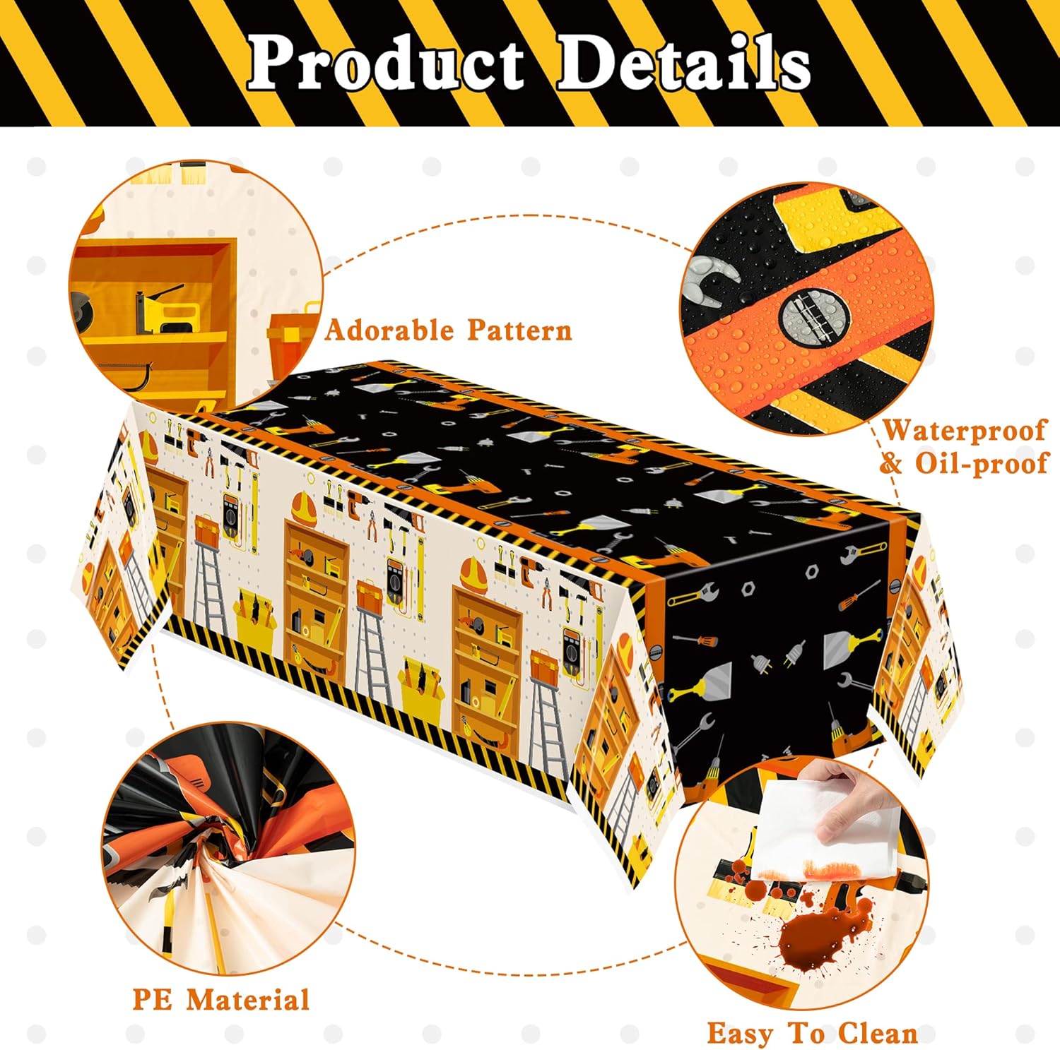 3-Pack Tool Theme Plastic Tablecloths for Kids Birthday Party