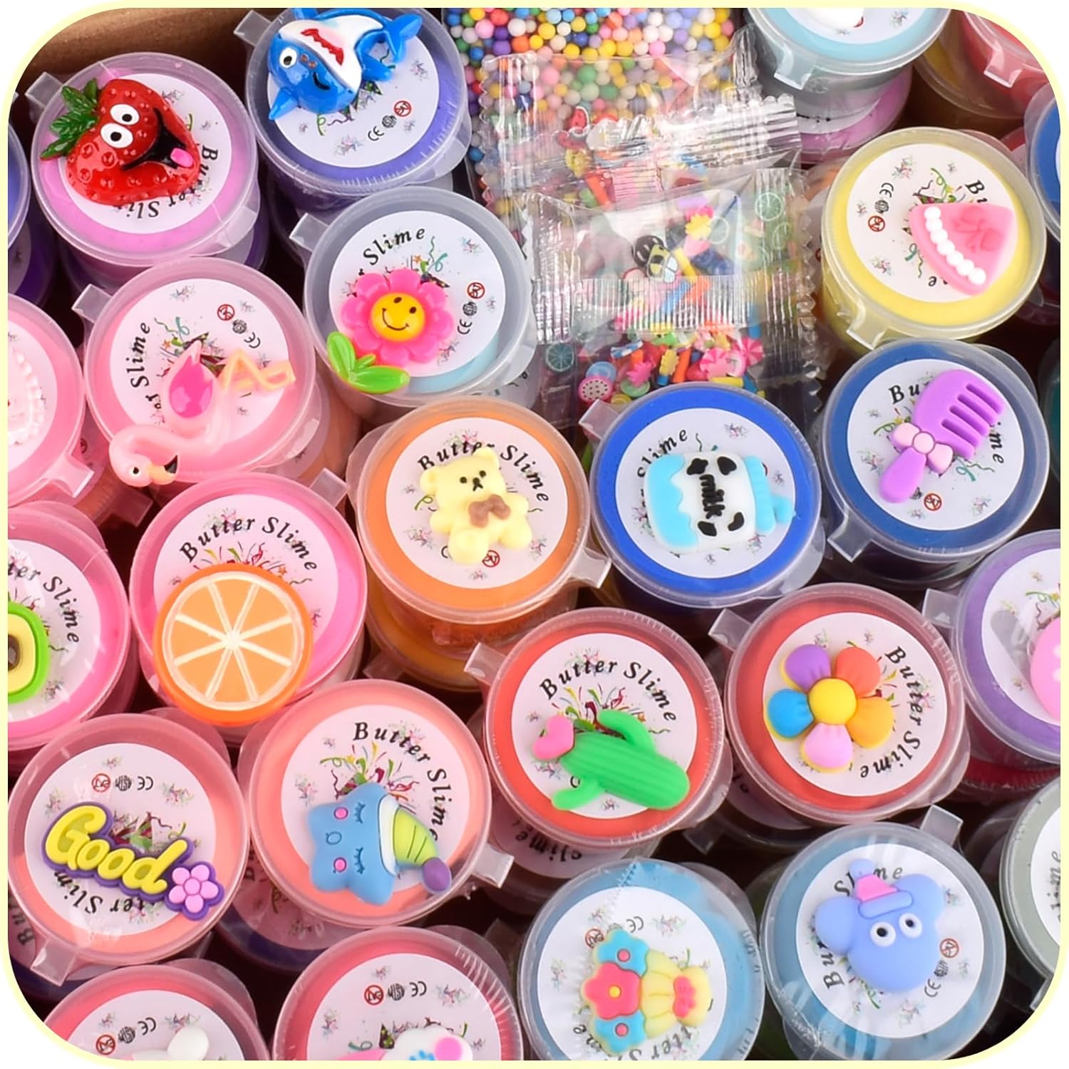 58 Pack Mini Slime Kit with Cute Charms and Stickers
