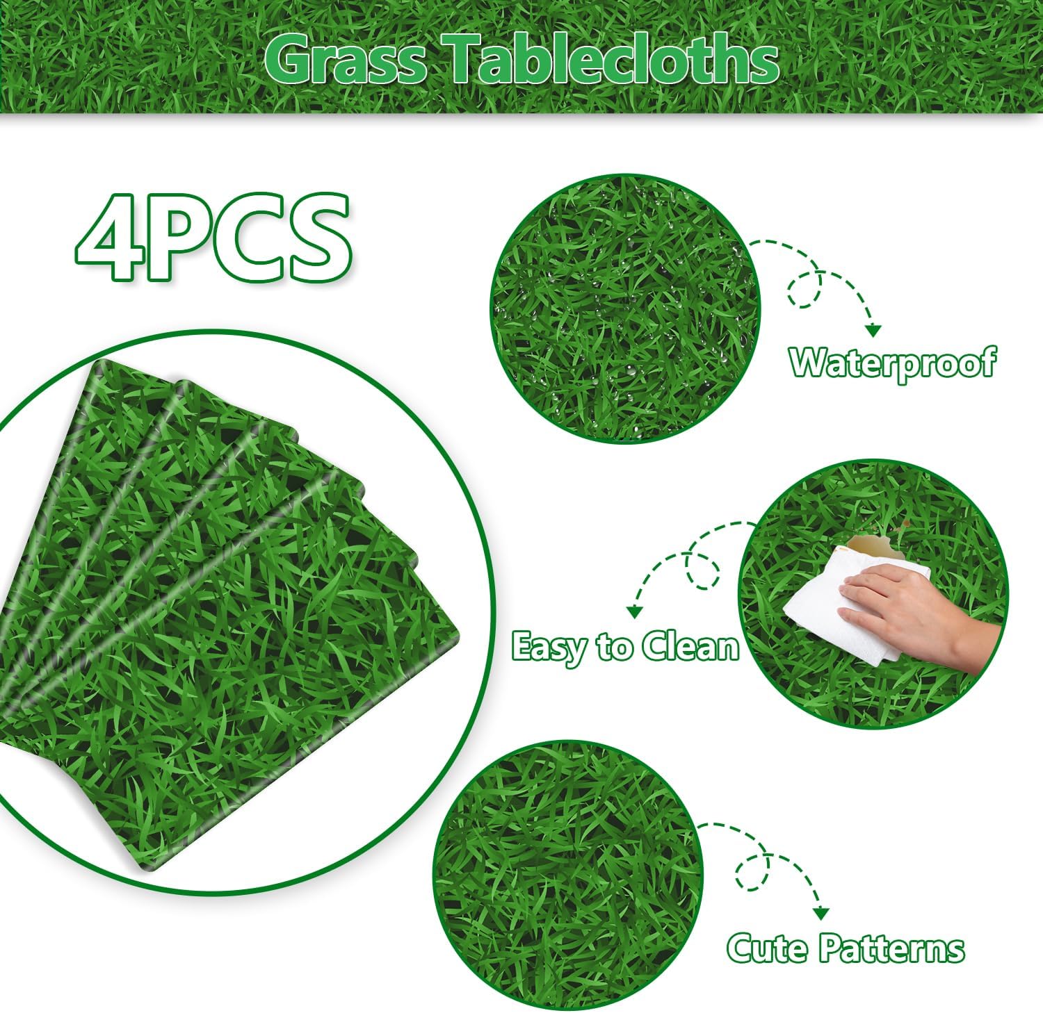 4 Pcs Green Grass Tablecloths for Golf Party Decorations
