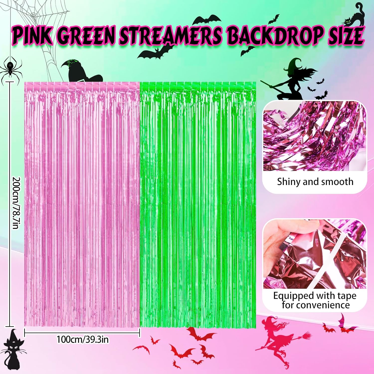 PHOGARY Witch Holographic Tablecloth Streamers Backdrop 4 Pack