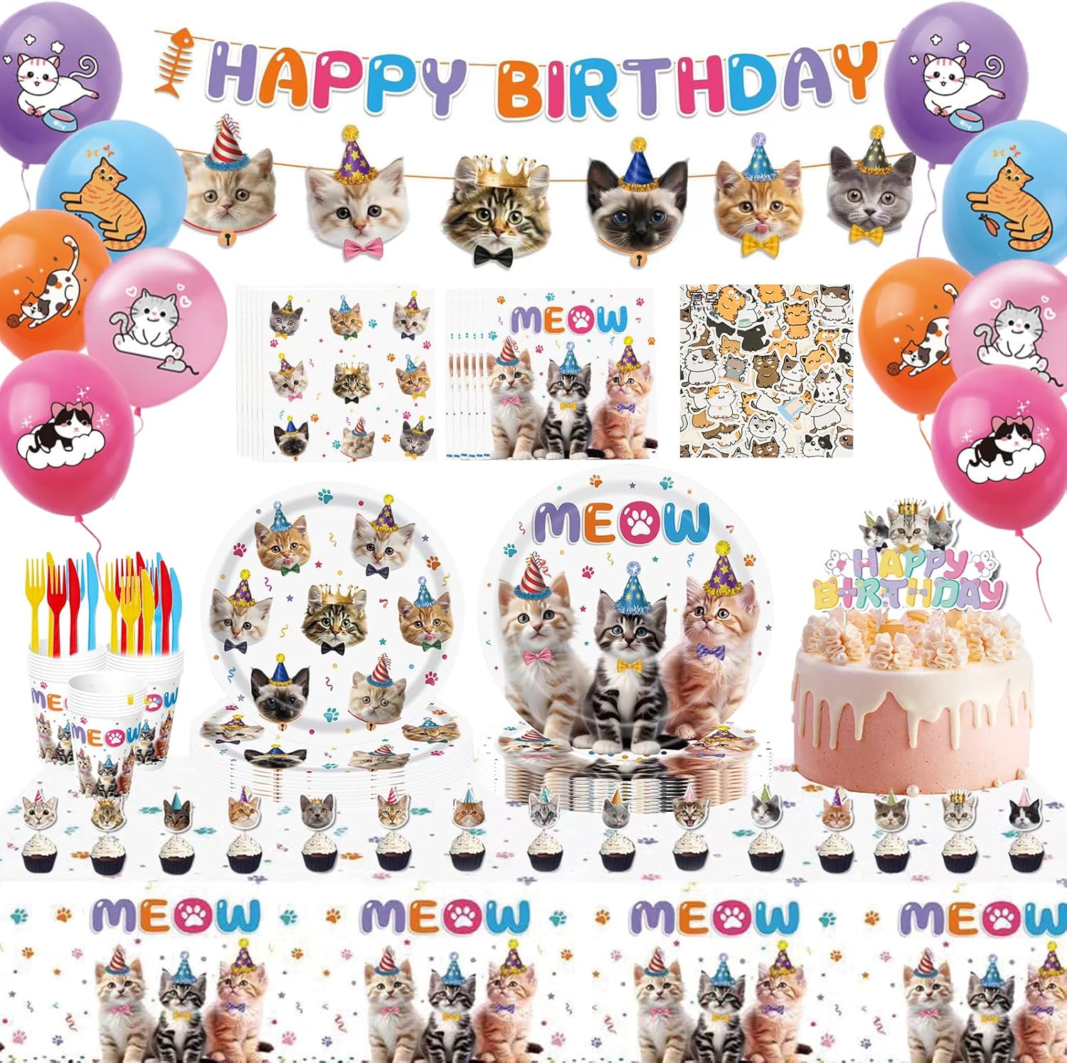 Lousuip 174pcs Cat Birthday Party Decorations Set