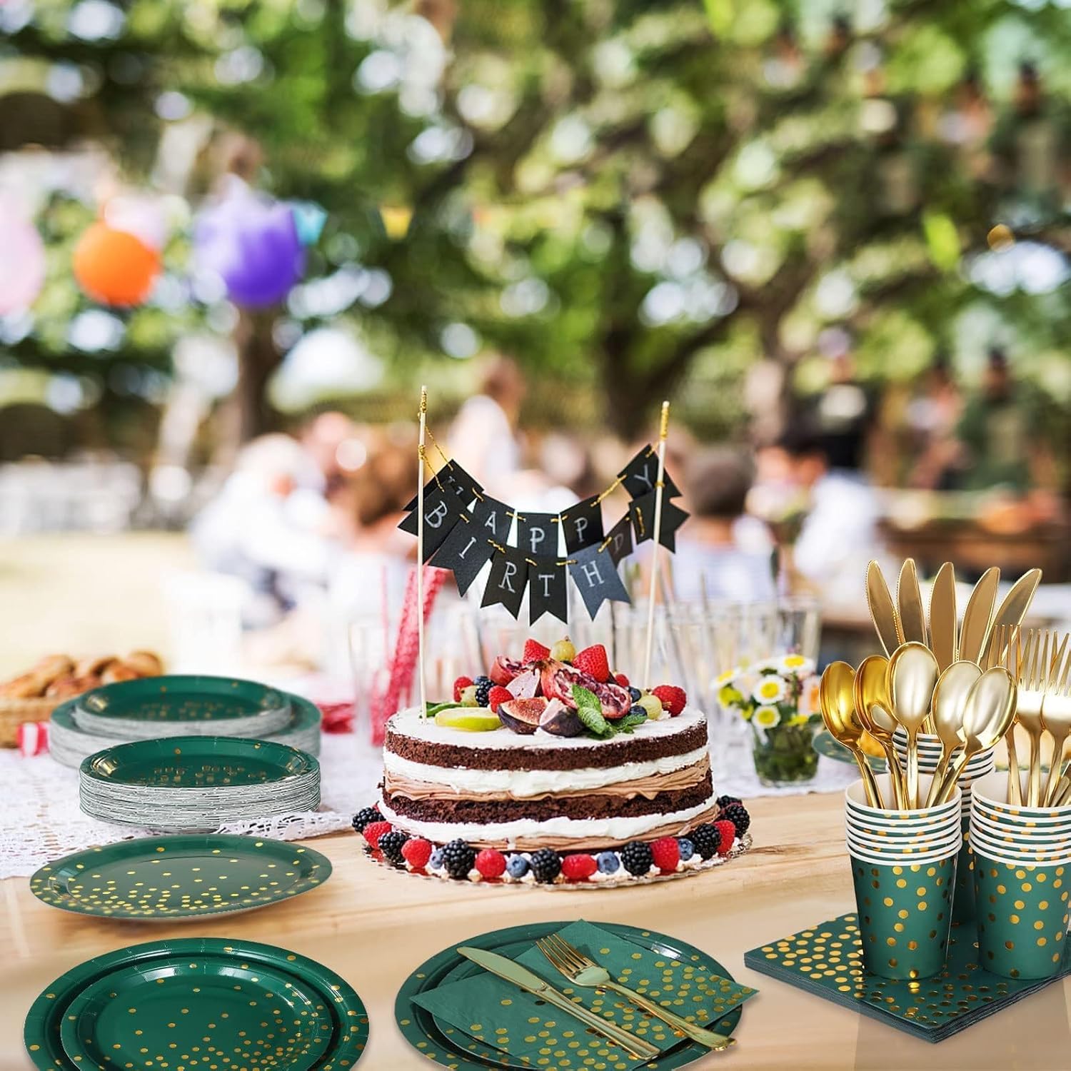 175Pcs Green Plates Napkins Party Supplies Set