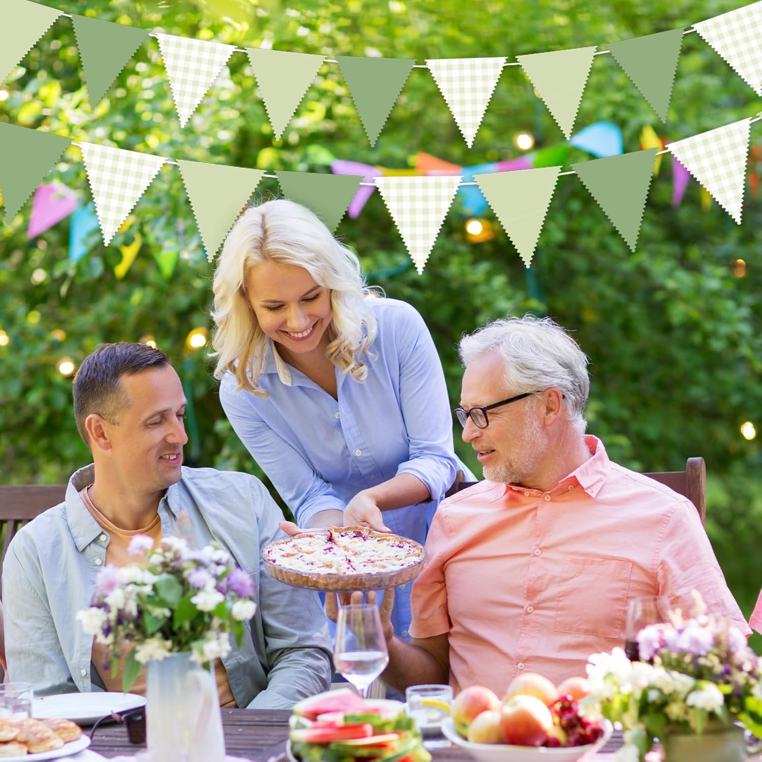 37 Ft Green Triangle Bunting Garland for Birthday Wedding Baby Shower