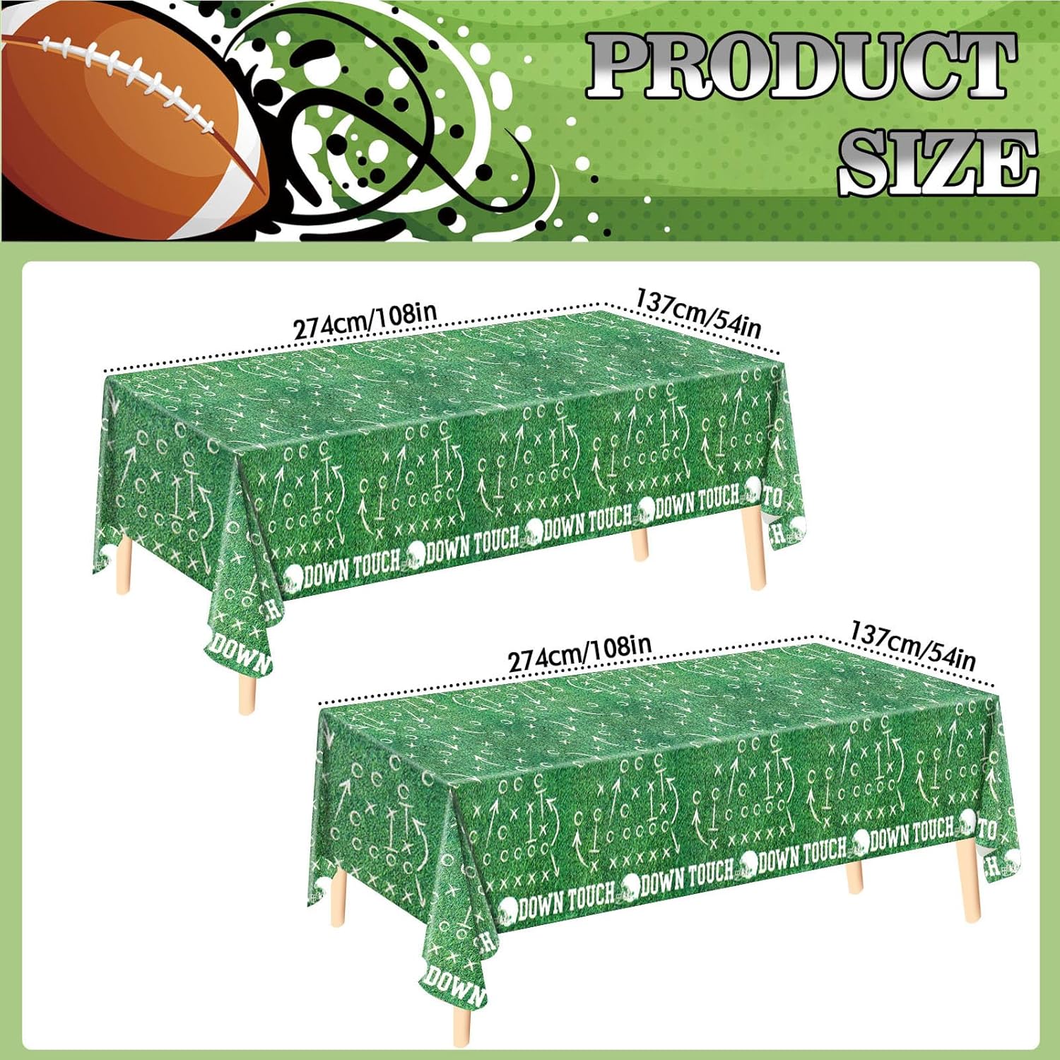 PHOGARY 3 Pack Green Football Tablecloths 54x108in