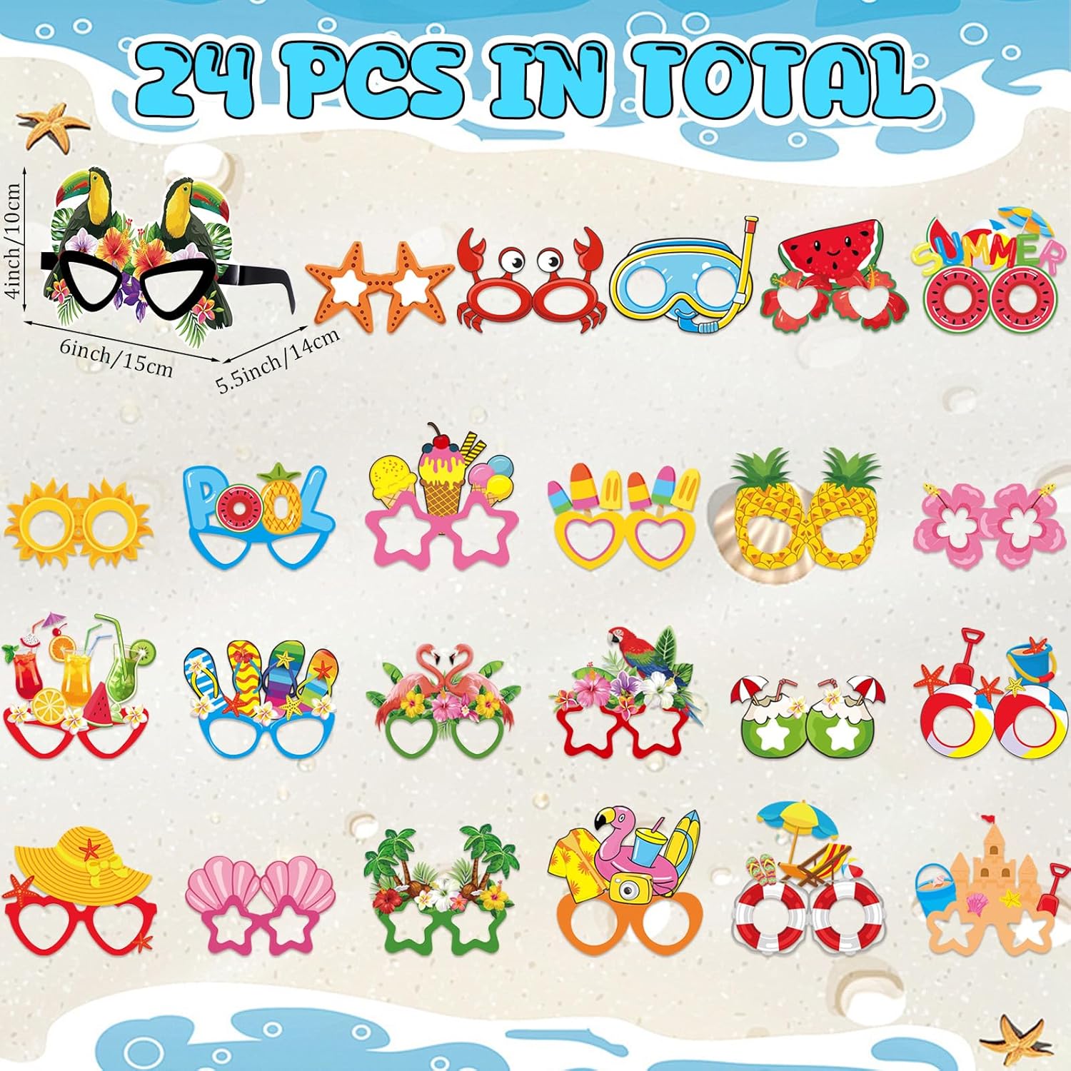 24 Pcs Pool Party Funny Sunglasses for Party Favors