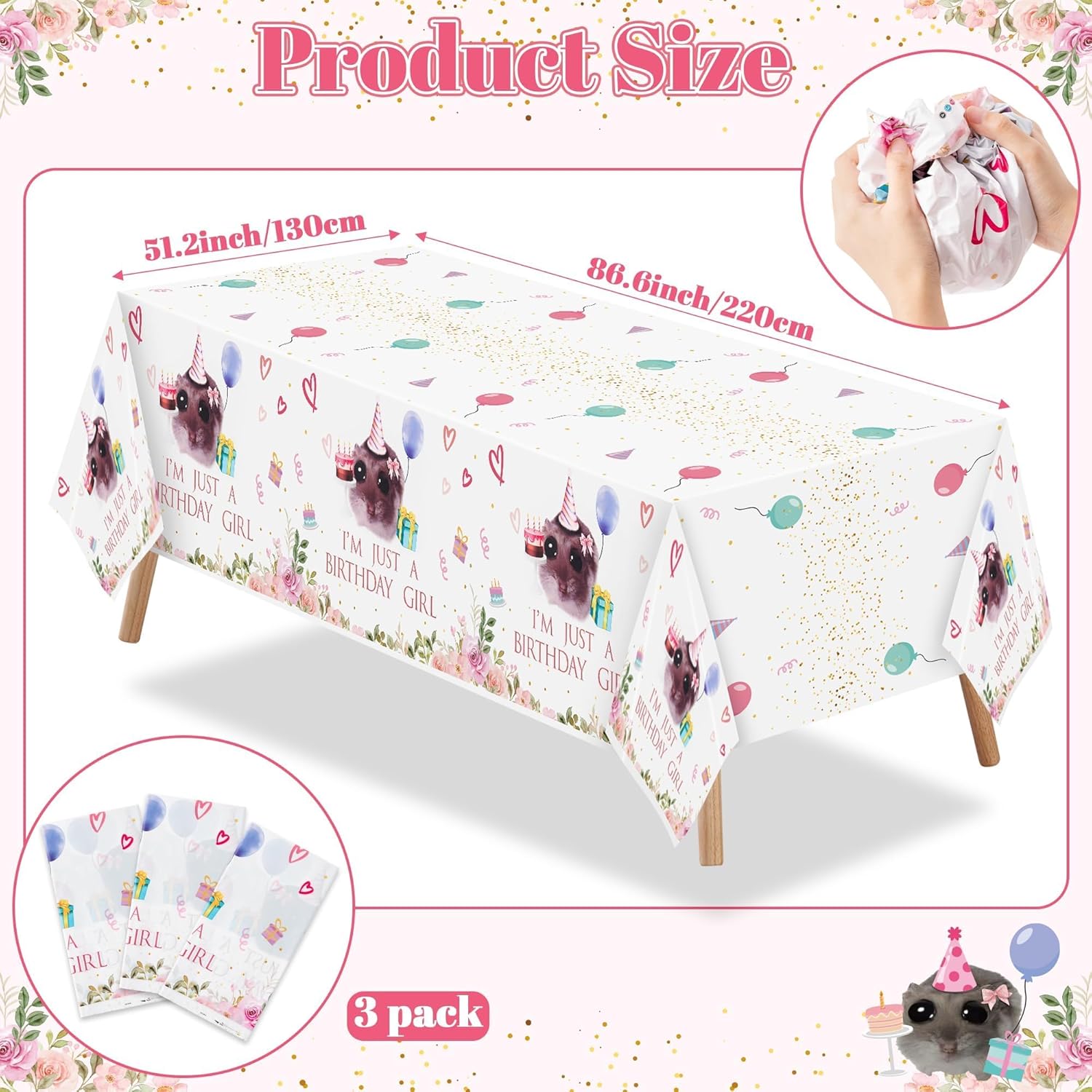 Hamster Party Tablecloths - 3Pcs Cute Birthday Decorations for Kids