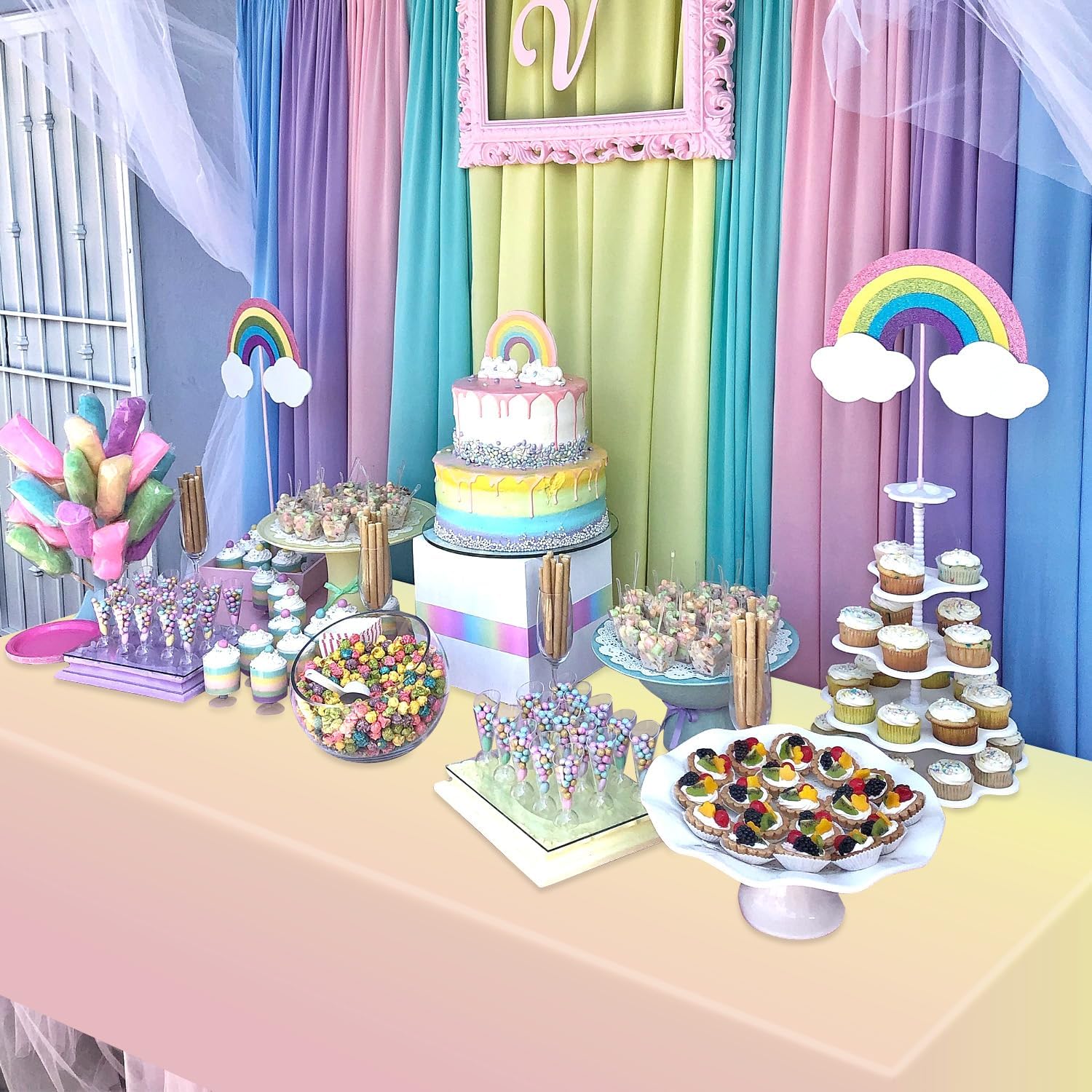 Pastel Rainbow Tablecloths 4 Pcs for Parties