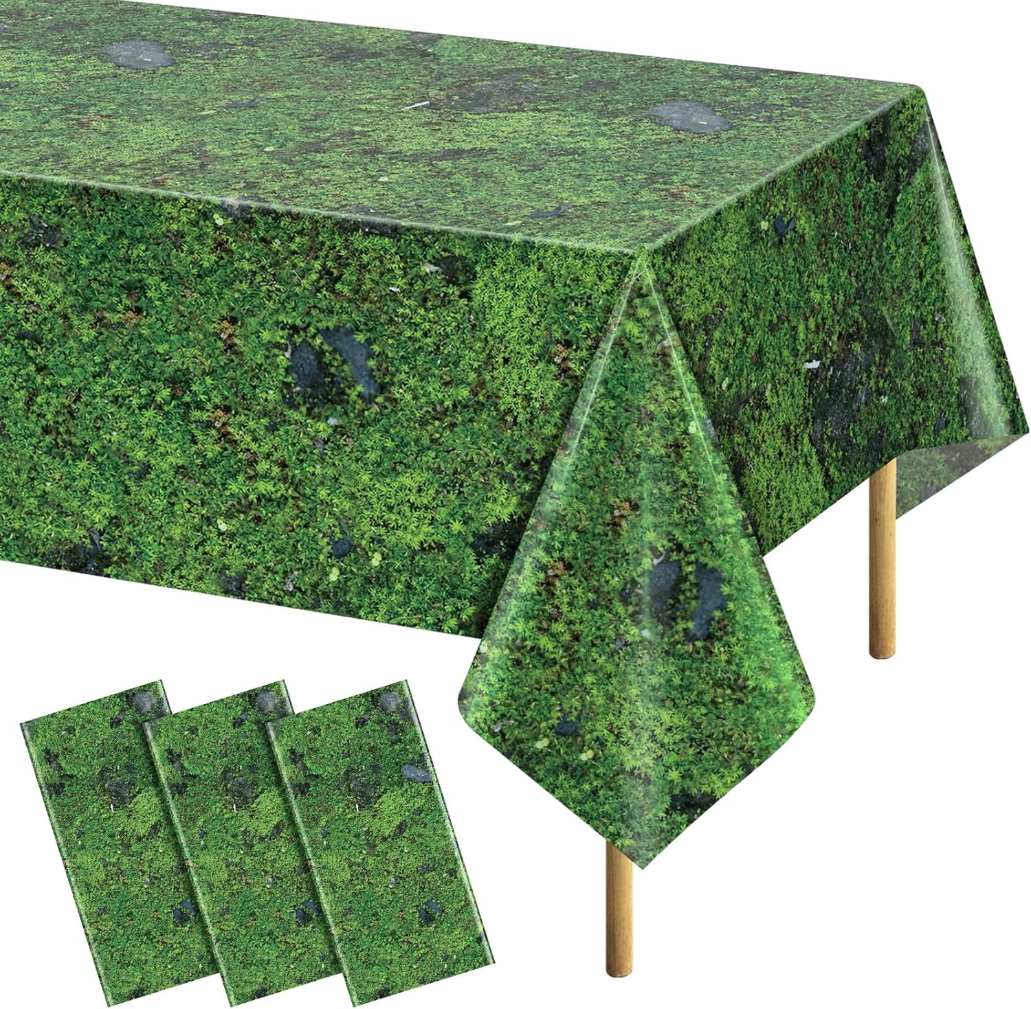 3Pcs Green Moss Print Tablecloths for Picnic and Forest Party