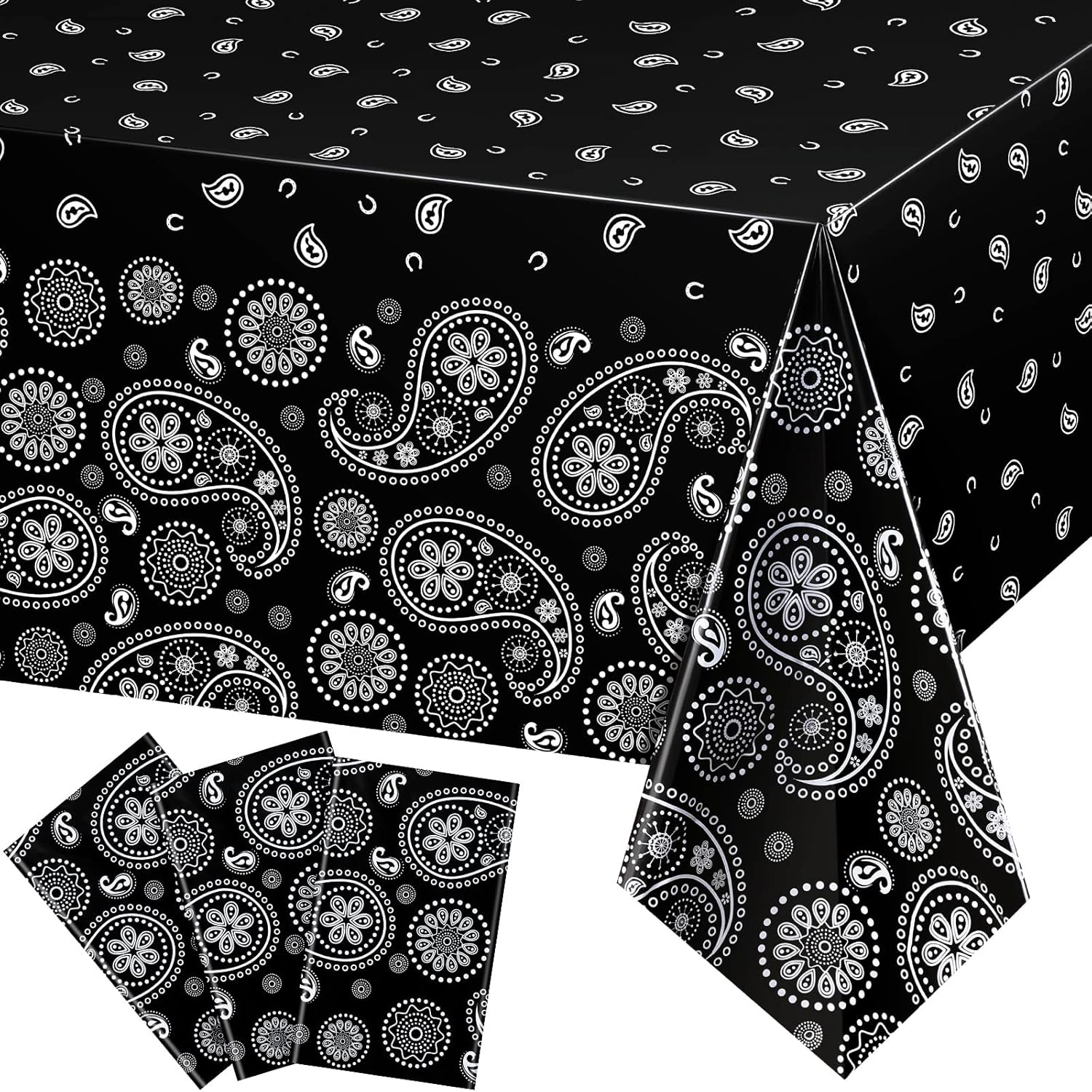 Tatuo Western Party Tablecloth Bandana Plastic Cover 108x54 Inches 3 Pack