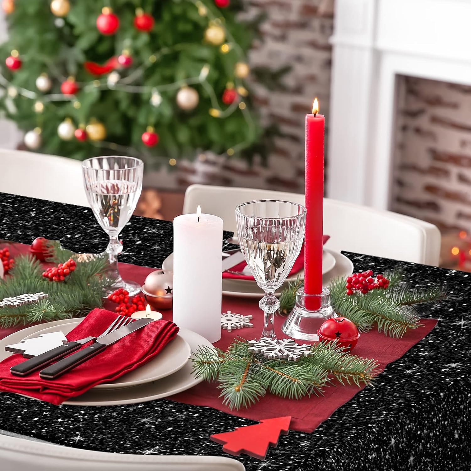 3 Pcs Black Glitter Tablecloth for Themed Parties