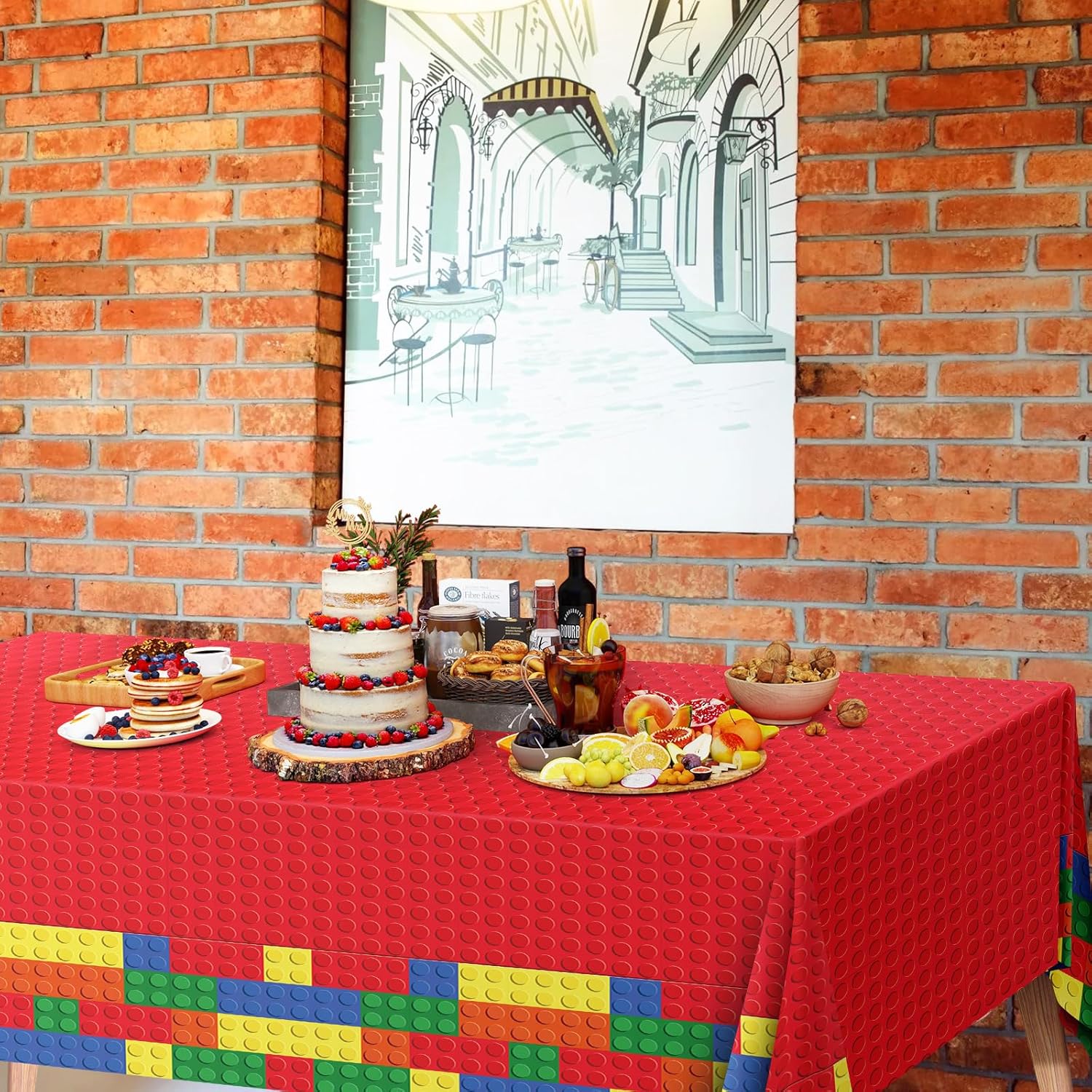 3PCS Building Block Tablecloths 54x108 Inches Durable Plastic Party Decor