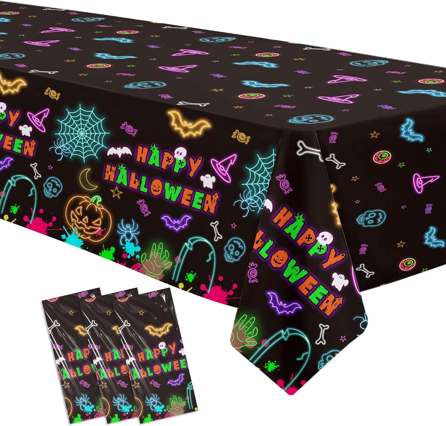 Neon Halloween Party Tablecloths 3 Pack