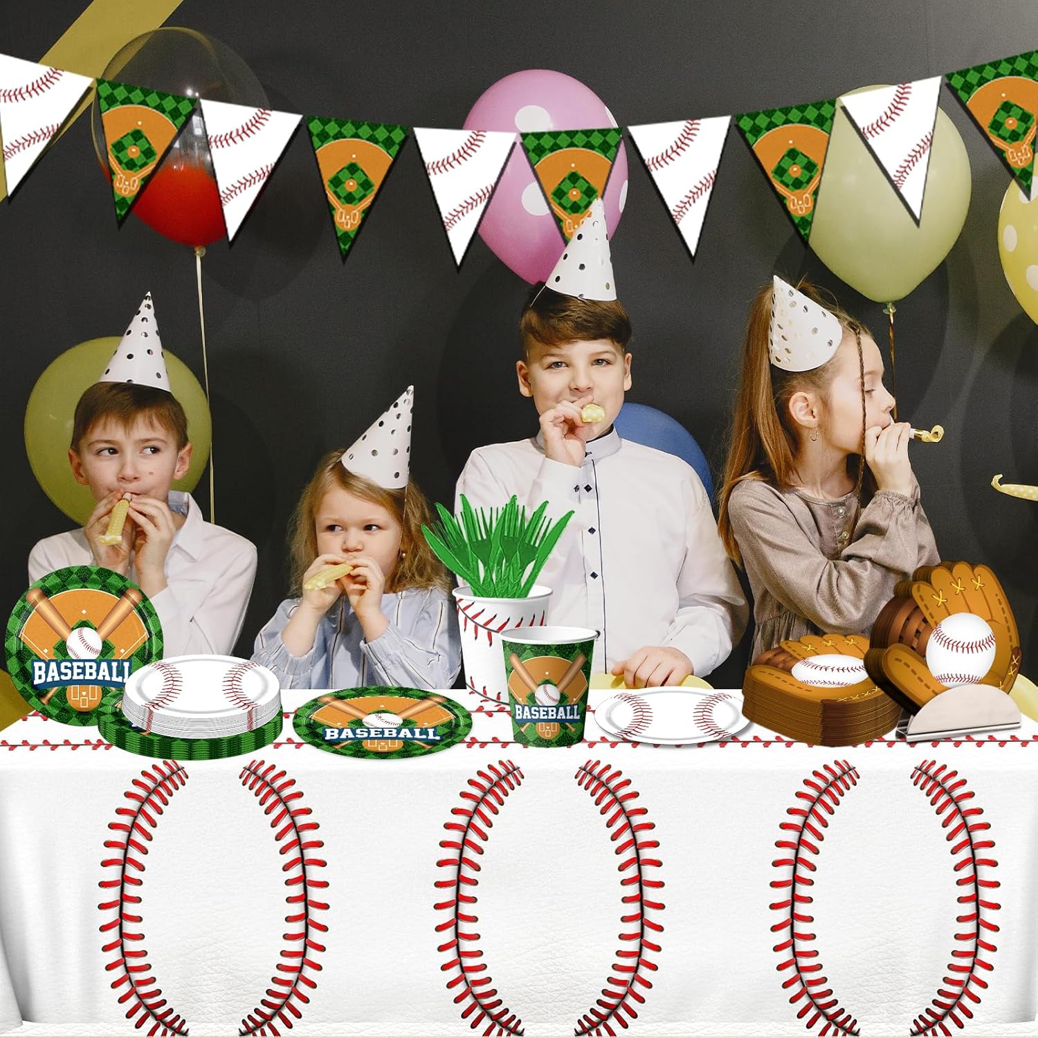 Baseball Party Decorations 143Pcs Plates Napkins Cups Tablecloth Banner