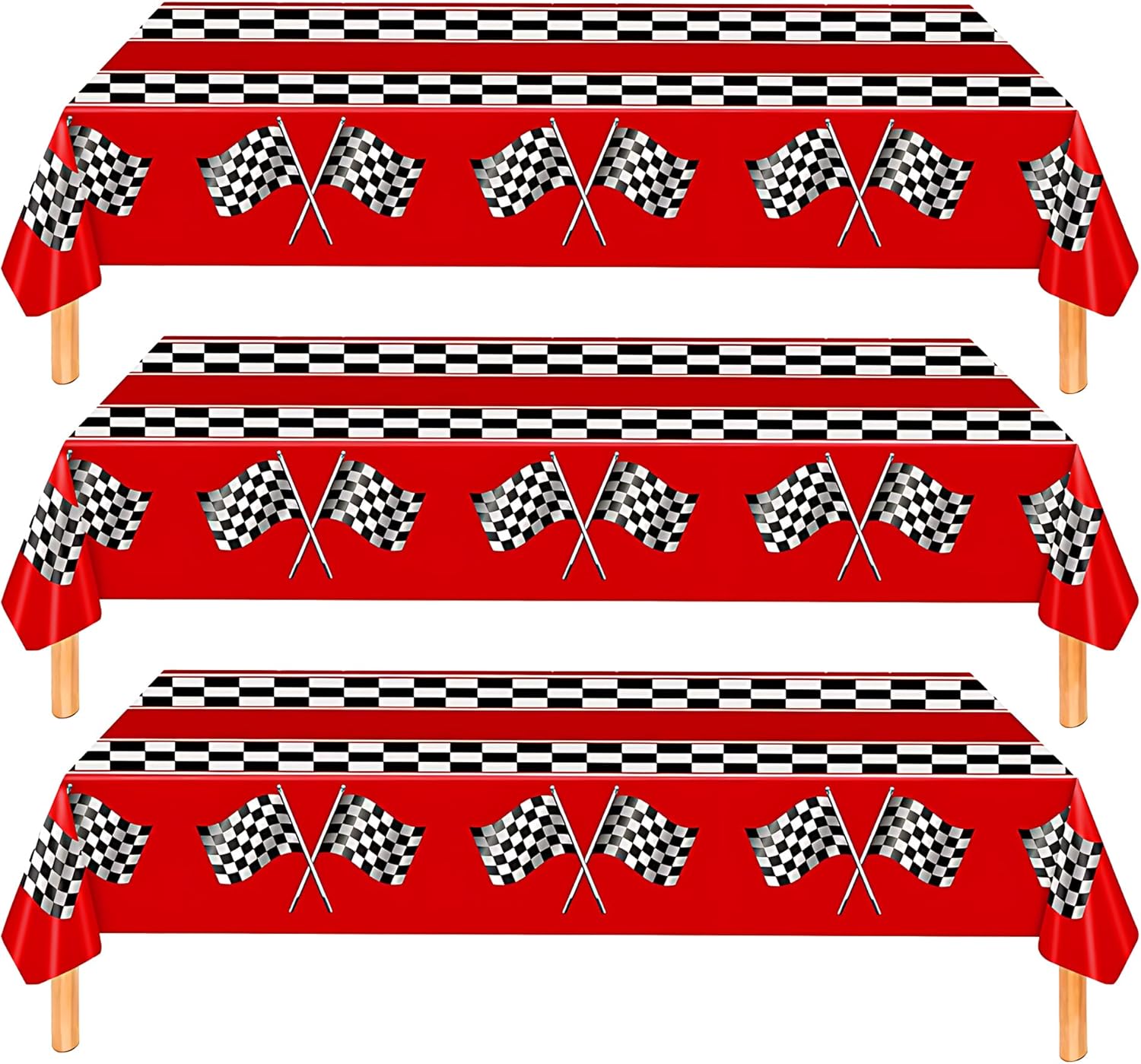 3 Pack Checkered Race Car Tablecloths for Birthday Parties