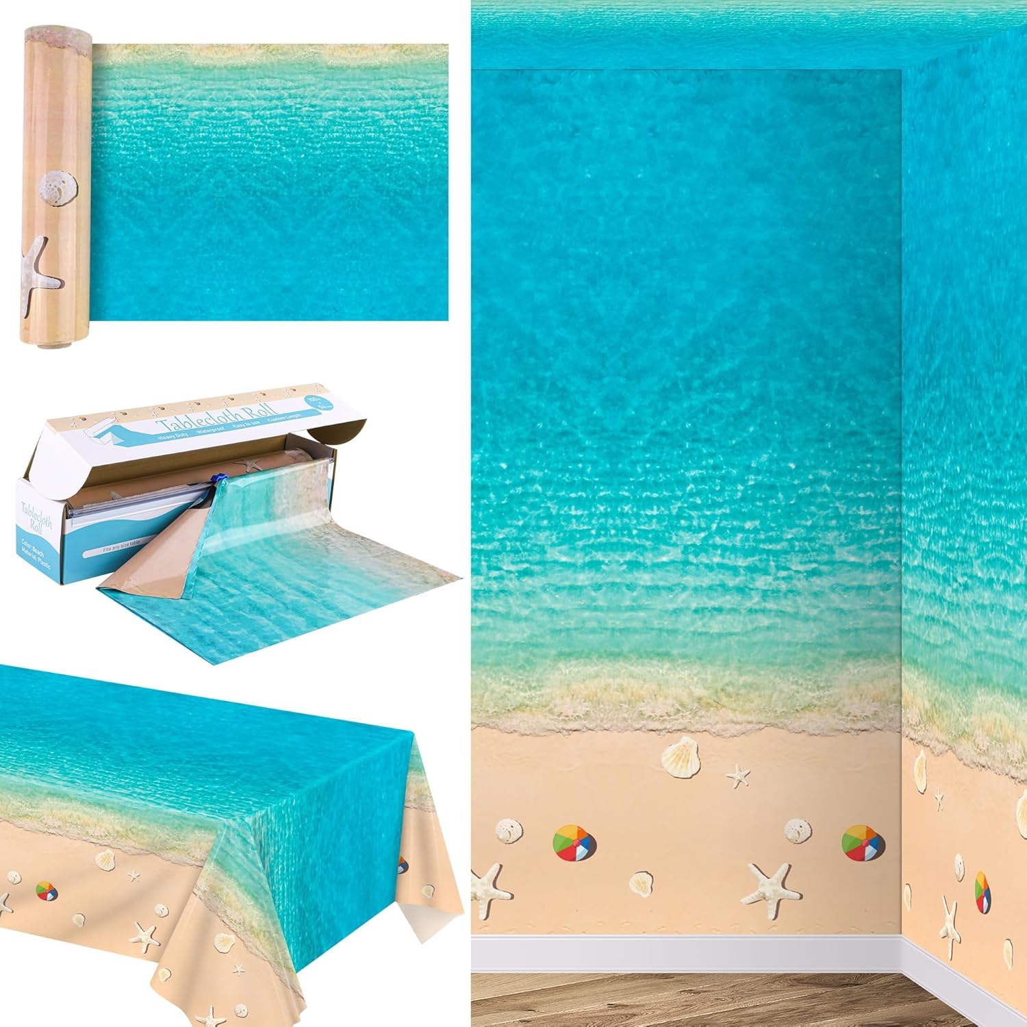 Summer Beach Tablecloth Roll with Cutter Box 100ft x 54in
