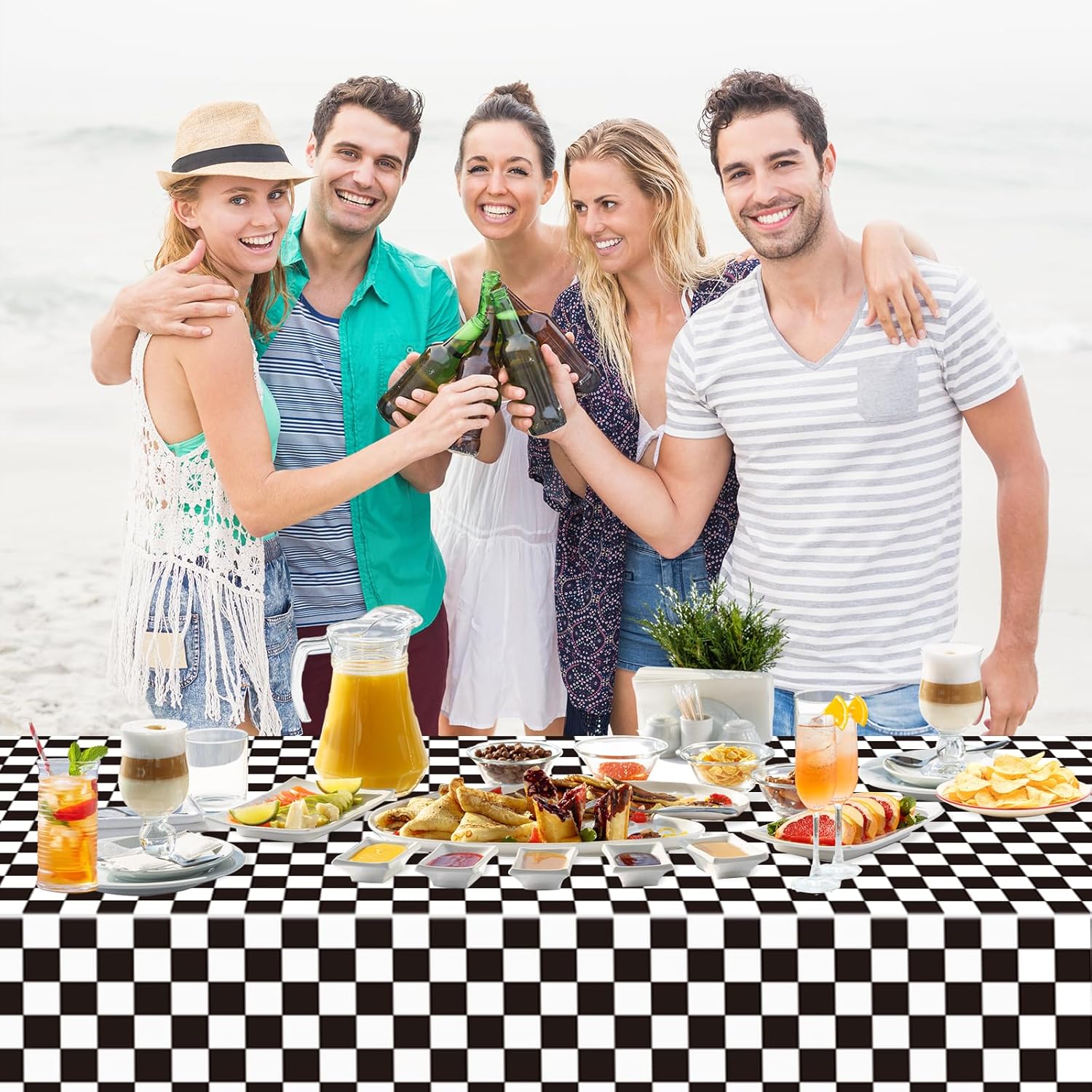 WNINK 2 Pack Black and White Checkered Party Tablecloths