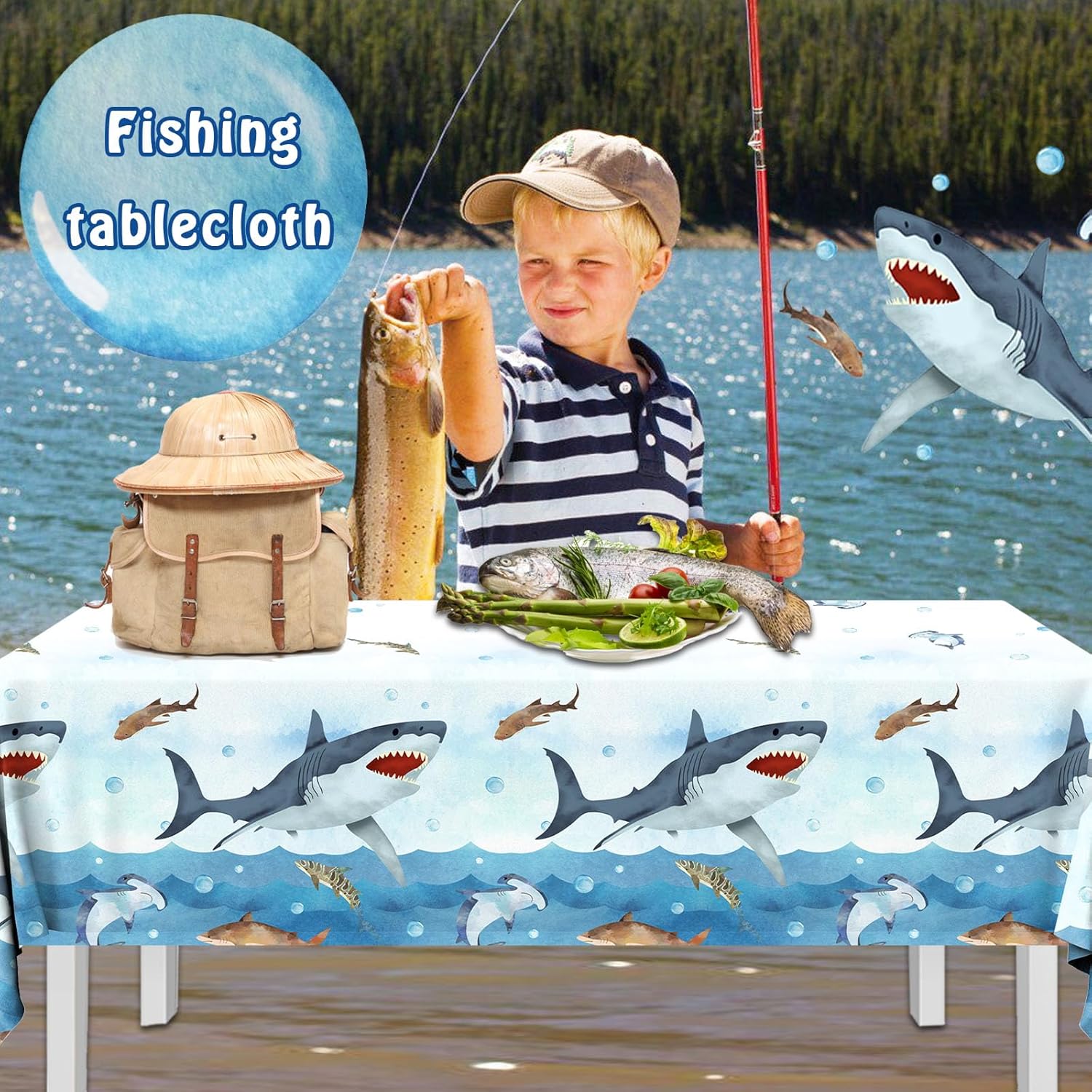 Shark Tablecloth 3Pcs Birthday Party Supplies