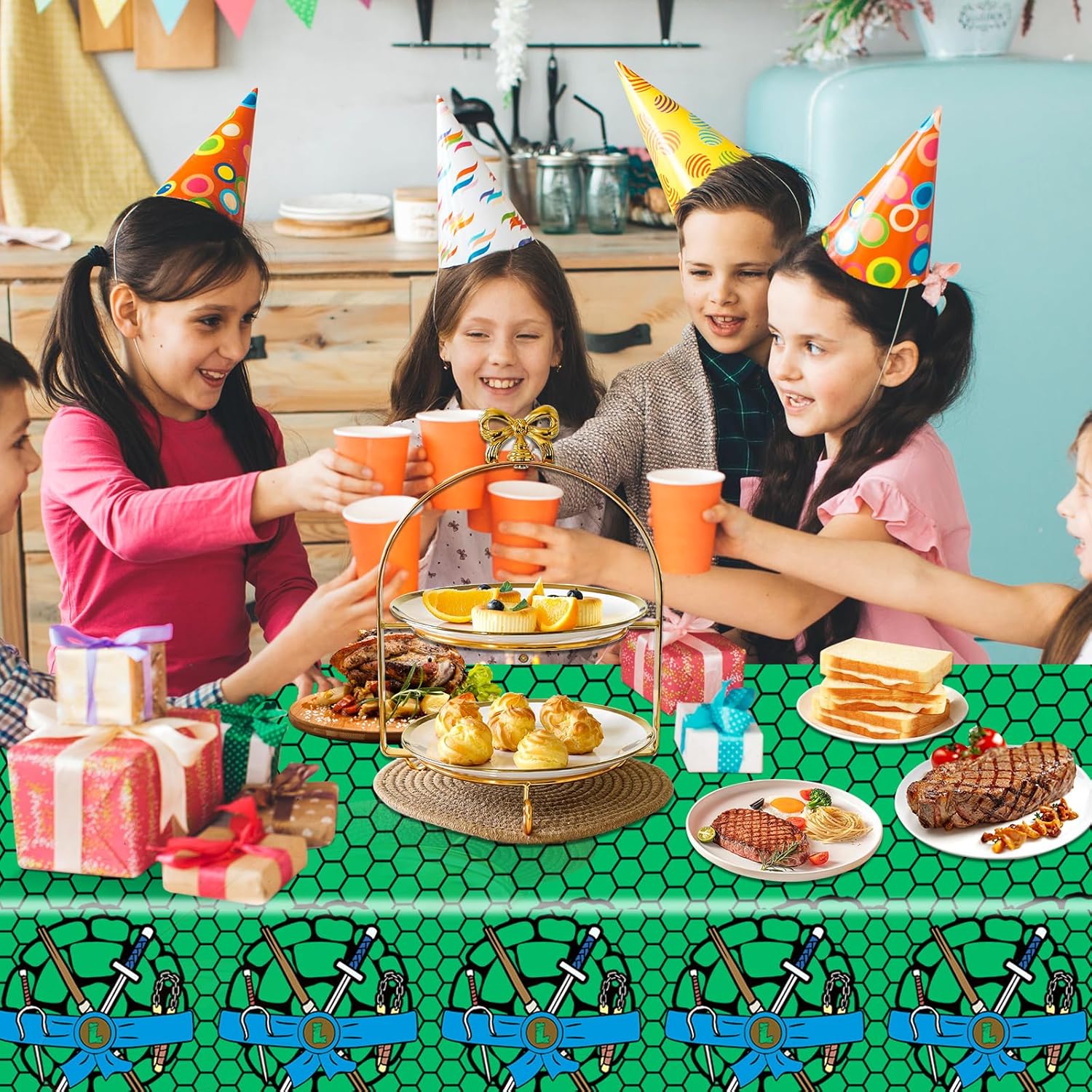 3pcs Turtle Theme Premium Plastic Tablecloth for Kids Birthday Party