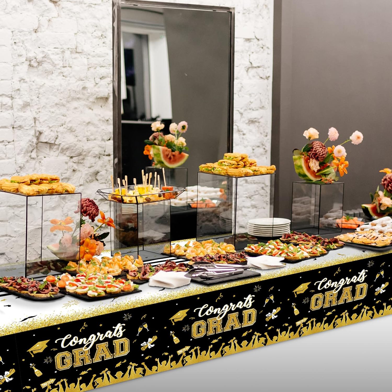 Chiazllta 3 Piece Black Gold Graduation Tablecloths