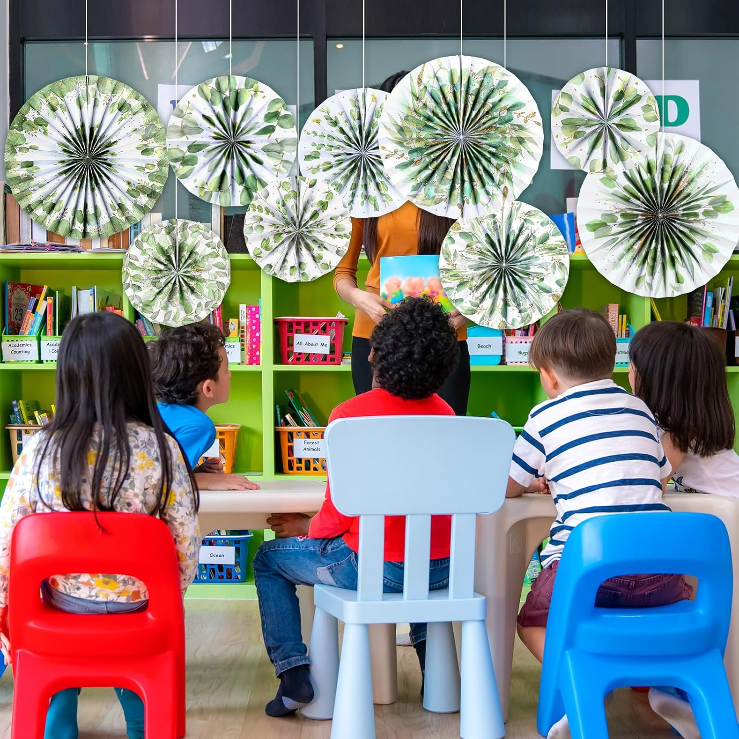 18 Pcs Eucalyptus Paper Fans Classroom Decor Set