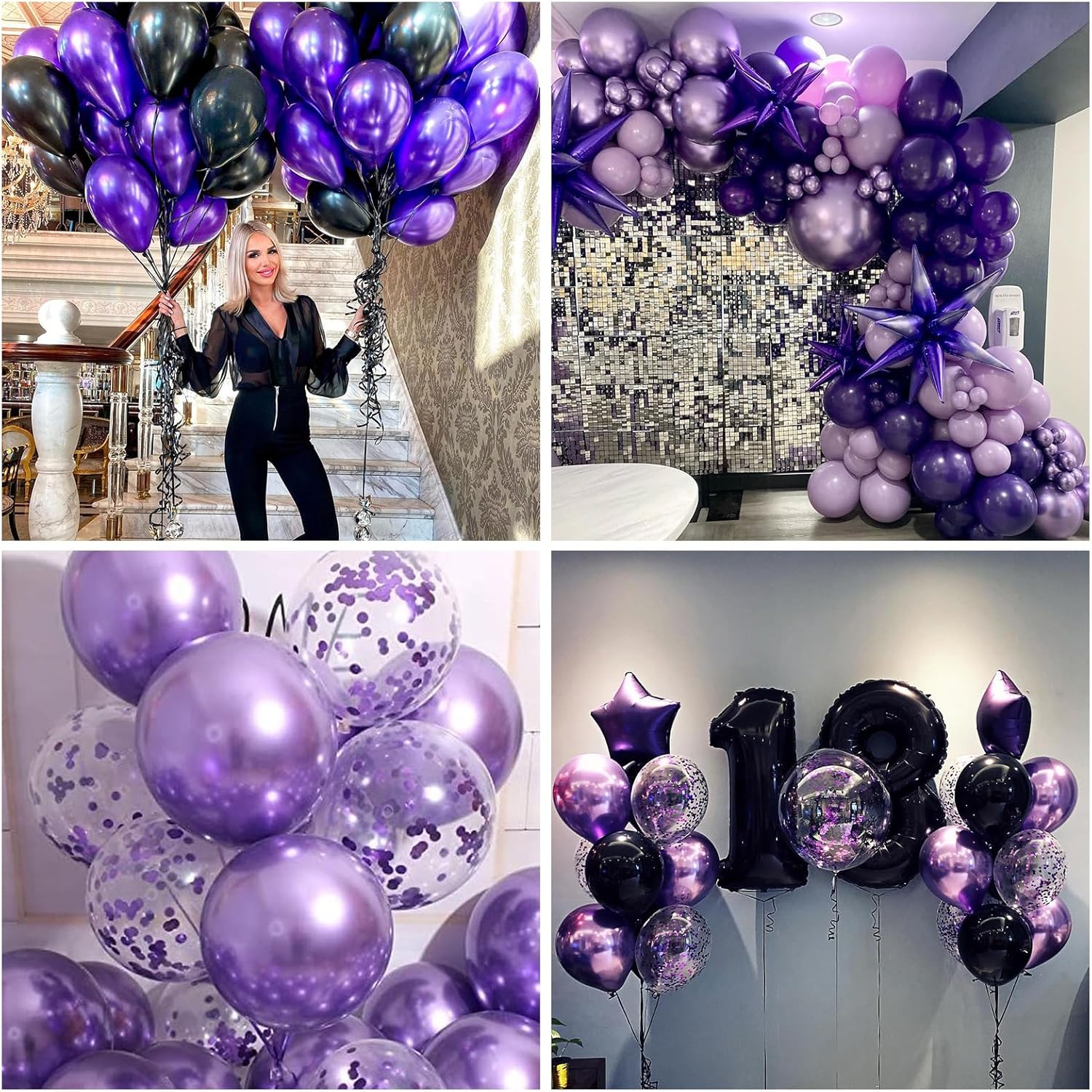 12 Inch Purple Black Balloons Party Decor Set