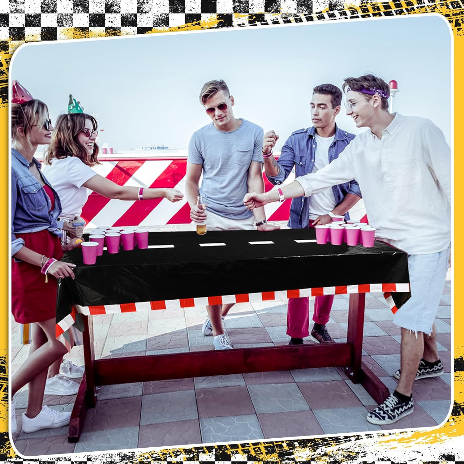 Breling 6 Pack Checkered Car Tablecloth for Birthday Party