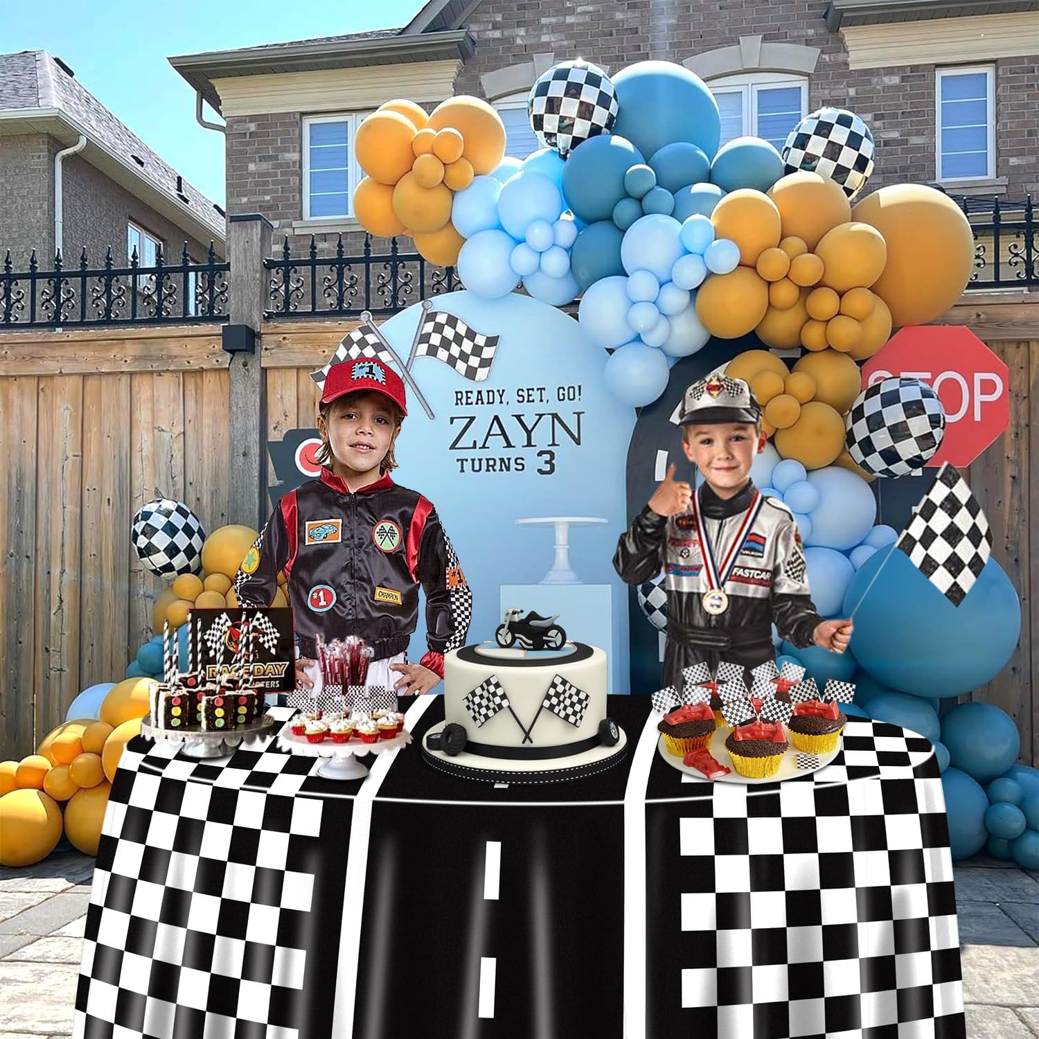 9 Pcs Racing Car Tablecloths for Round Table Party
