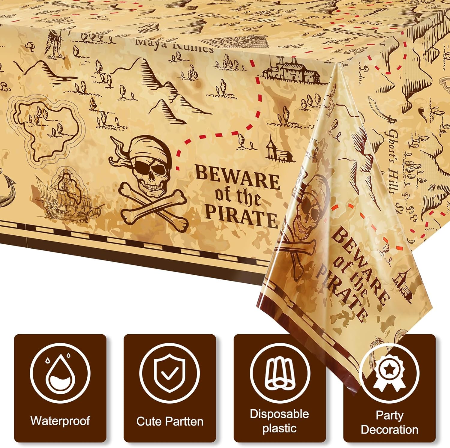 Irenare Pirate Party Tablecloth Set 54 x 108 Inches 12 Pieces