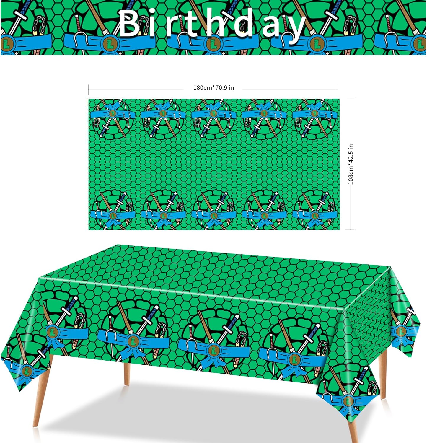 3pcs Turtle Theme Premium Plastic Tablecloth for Kids Birthday Party