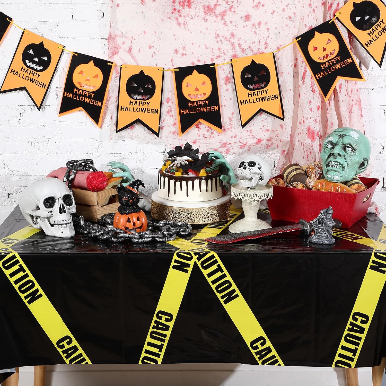 Irenare Halloween Construction Tablecloth Set of 3