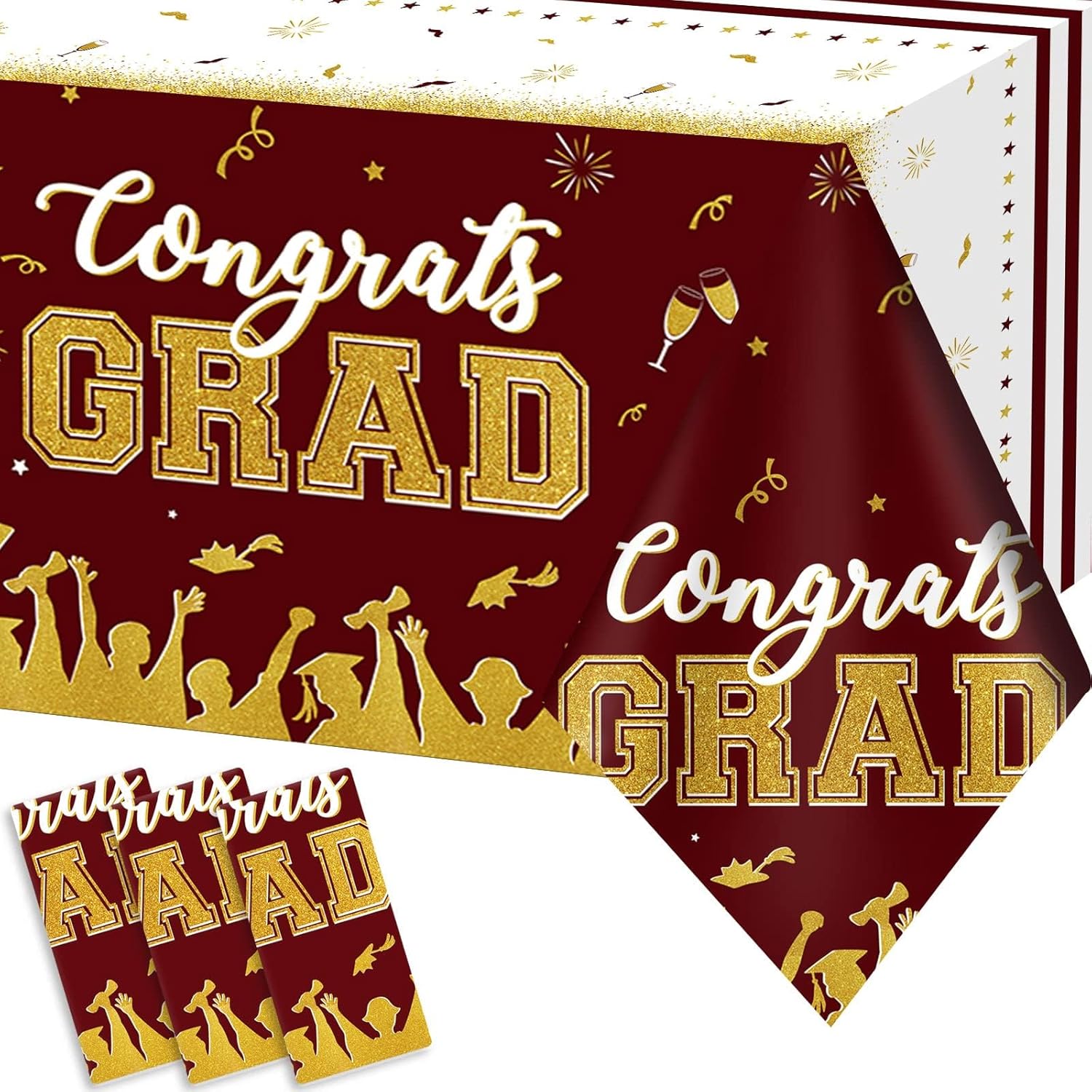 Chiazllta 3 Piece Graduation Tablecloth Set Maroon Gold