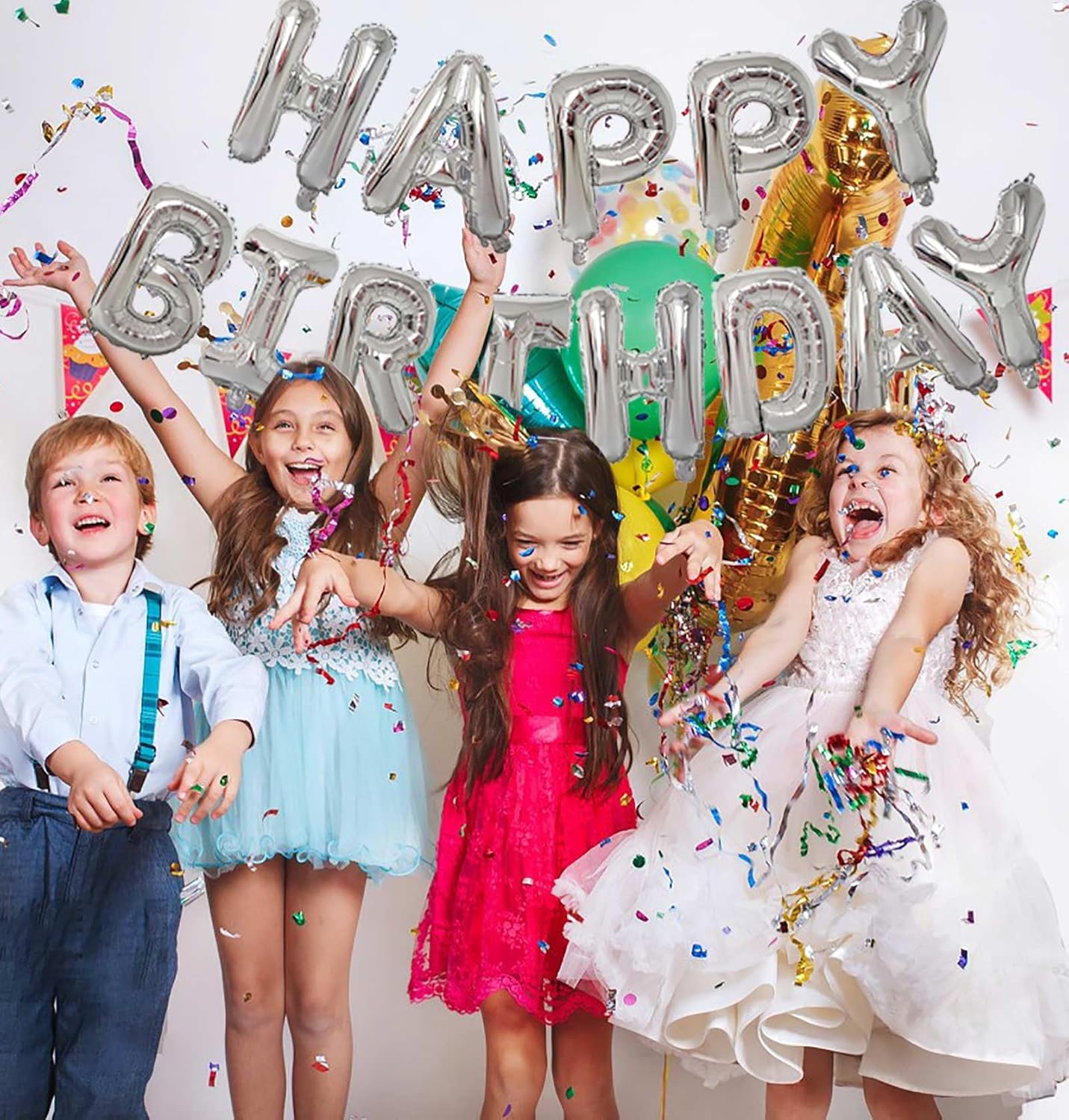 KALOR Silver Happy Birthday Balloons Banner