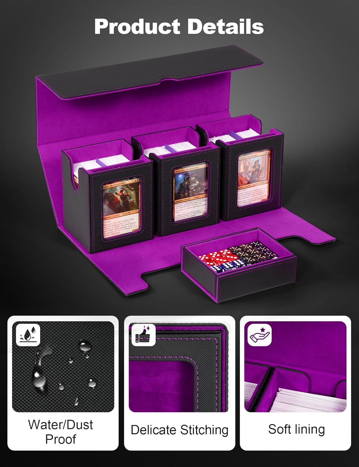 4-in-1 Magic Deck Box with Commander Display and Dice Tray