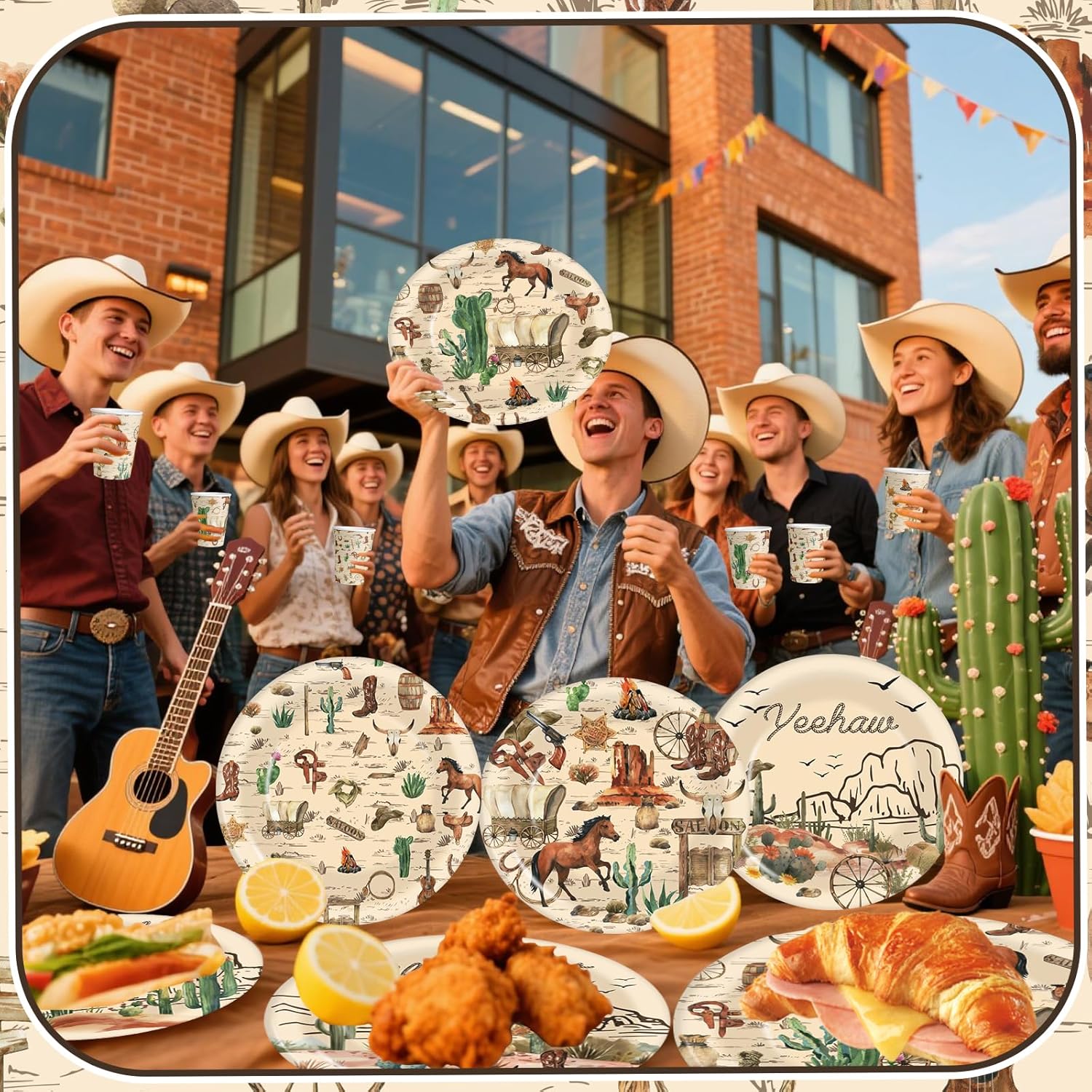 120 Pcs Denim Western Party Supplies for 30 Guests