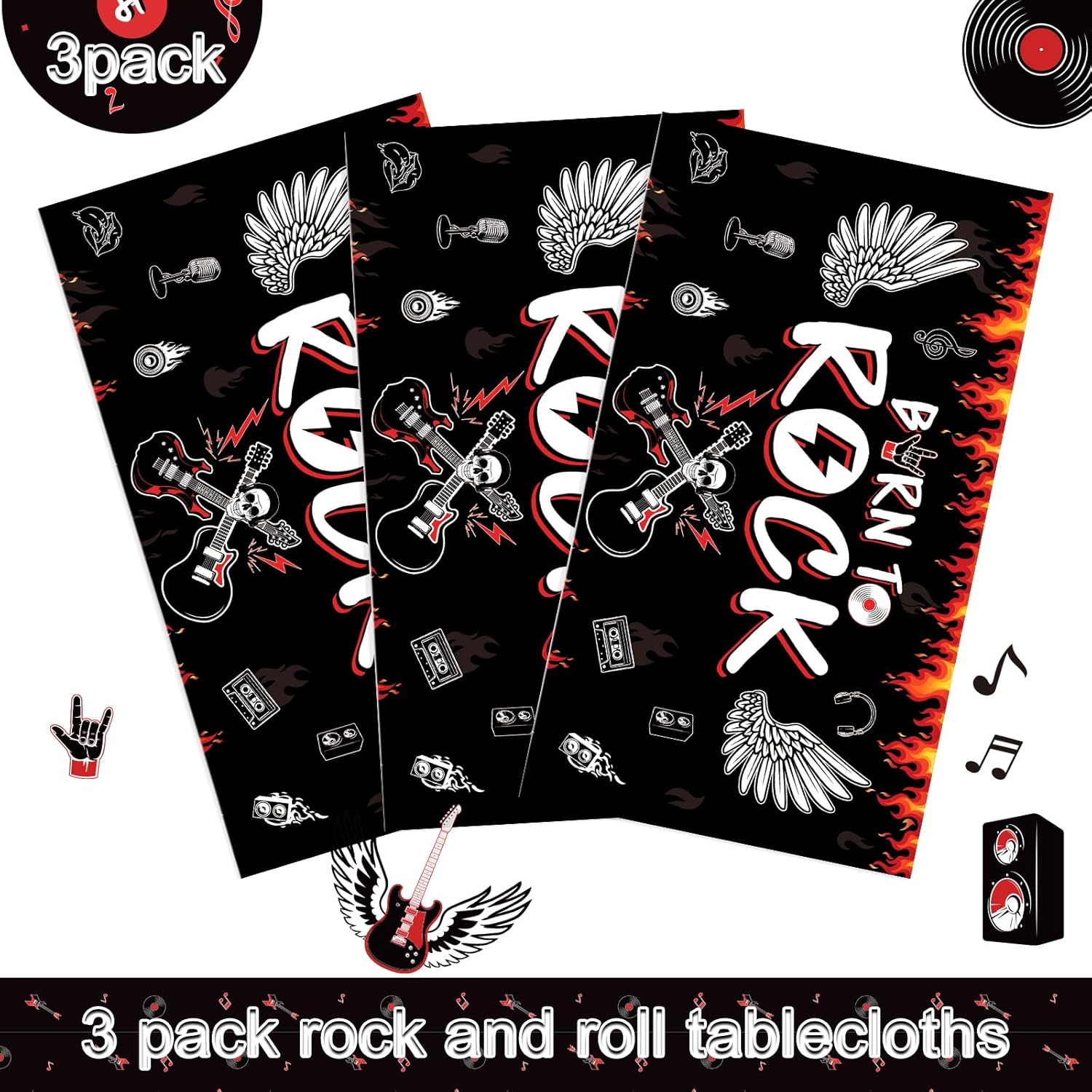 Tiamon 3 Pcs Rock Roll Party Tablecloths