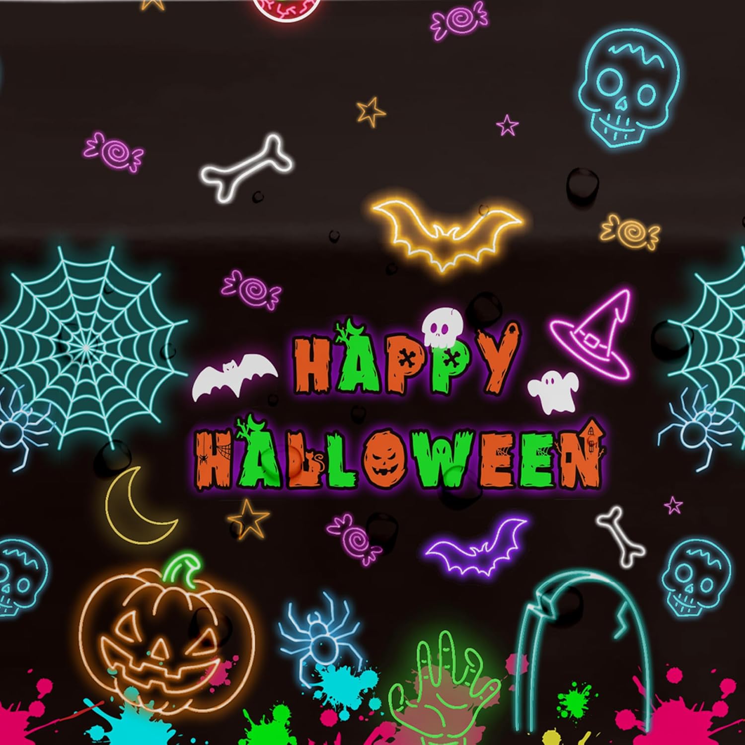 Neon Halloween Party Tablecloths 3 Pack