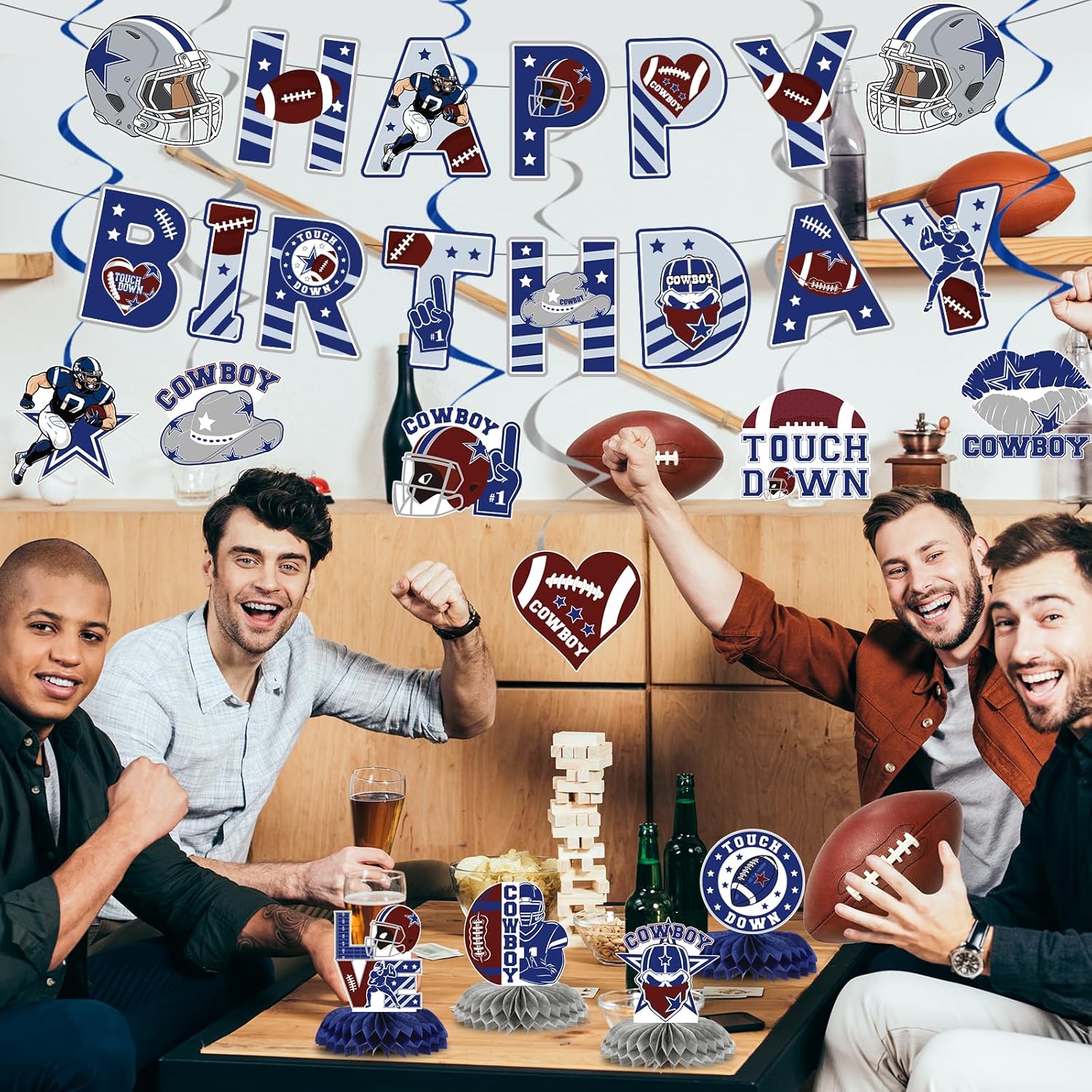 Cowboy Birthday Decorations 12 Piece Blue Football Banners Set