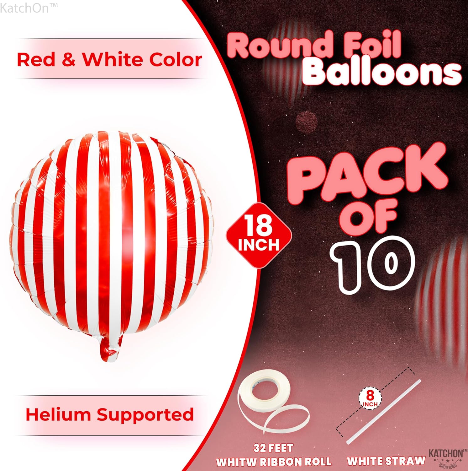 KatchOn Red and White Striped Balloons 18 Inch Pack of 10