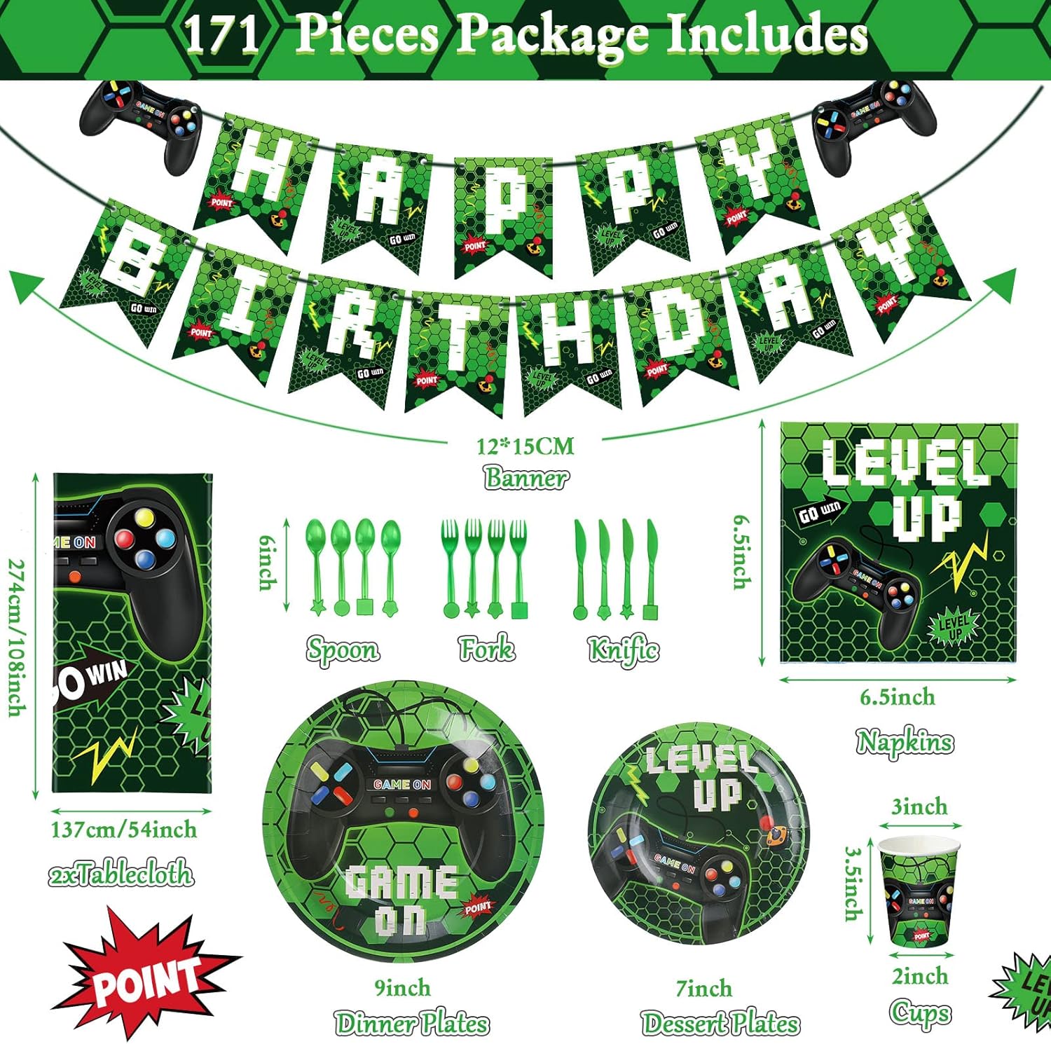 Tiamon 172 Pcs Video Game Party Decoration Set