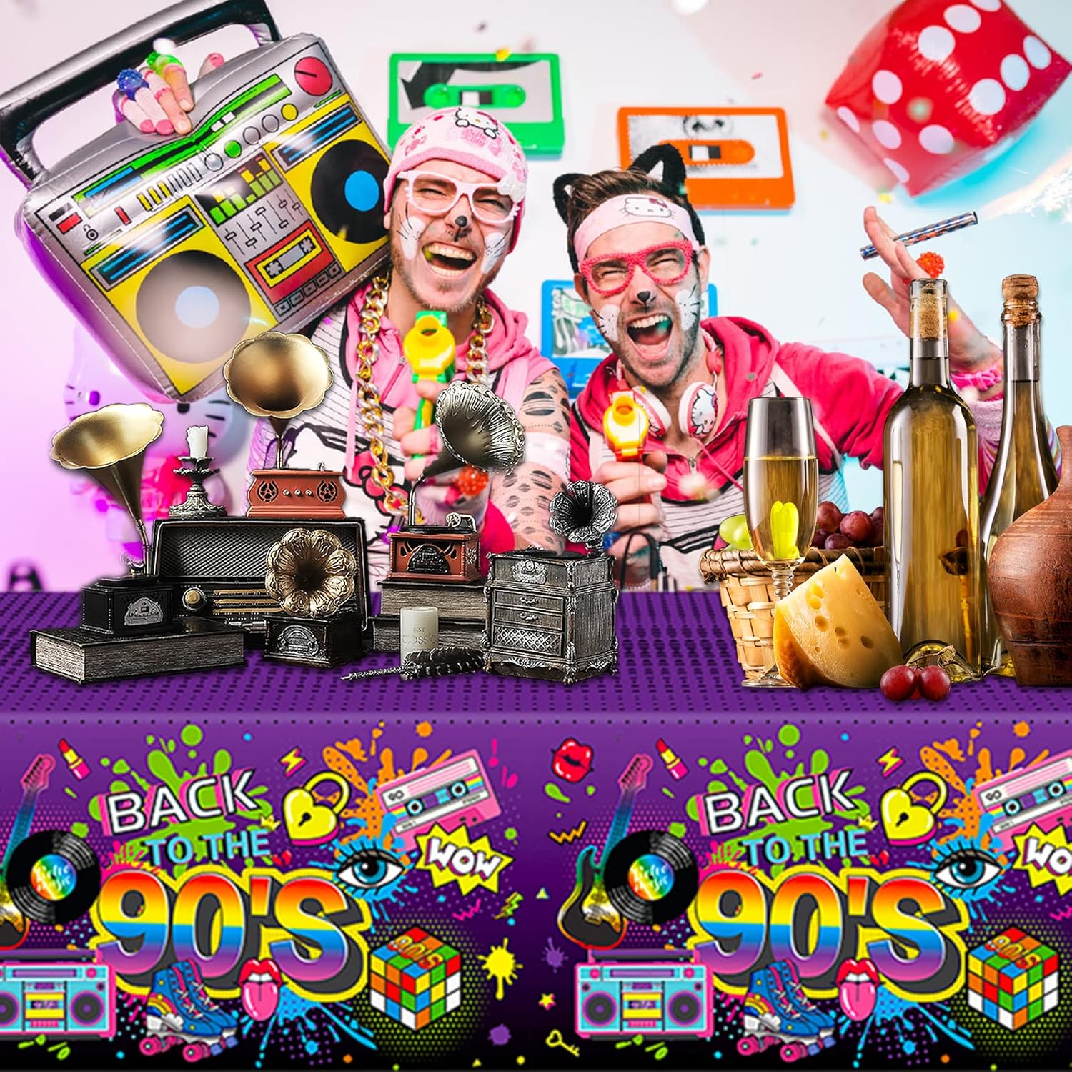 HOWAF 3 Piece 90s Themed Tablecloth Set