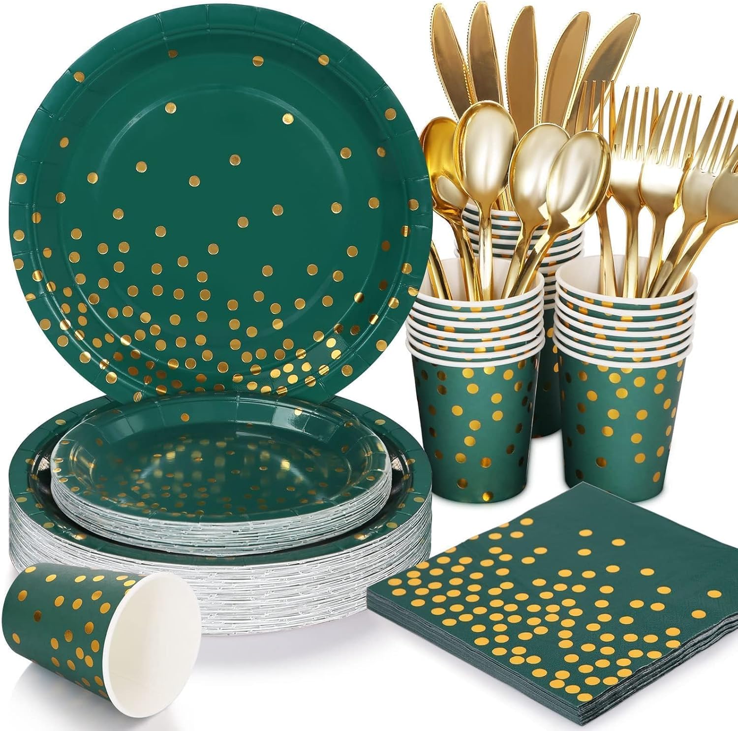 175Pcs Green Plates Napkins Party Supplies Set