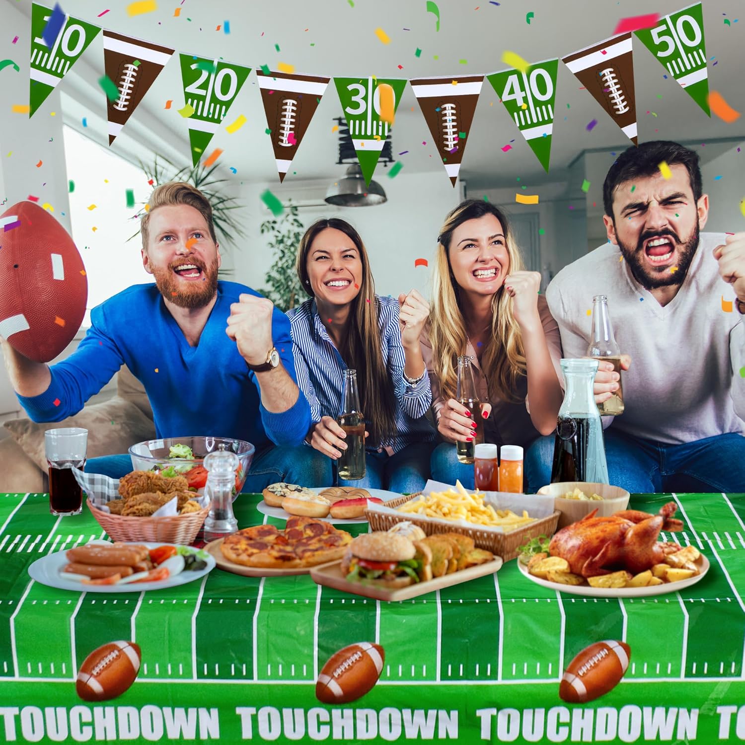 MATUFF Football Tablecloth 54x108 2 Pack with 2 Triangle Banners