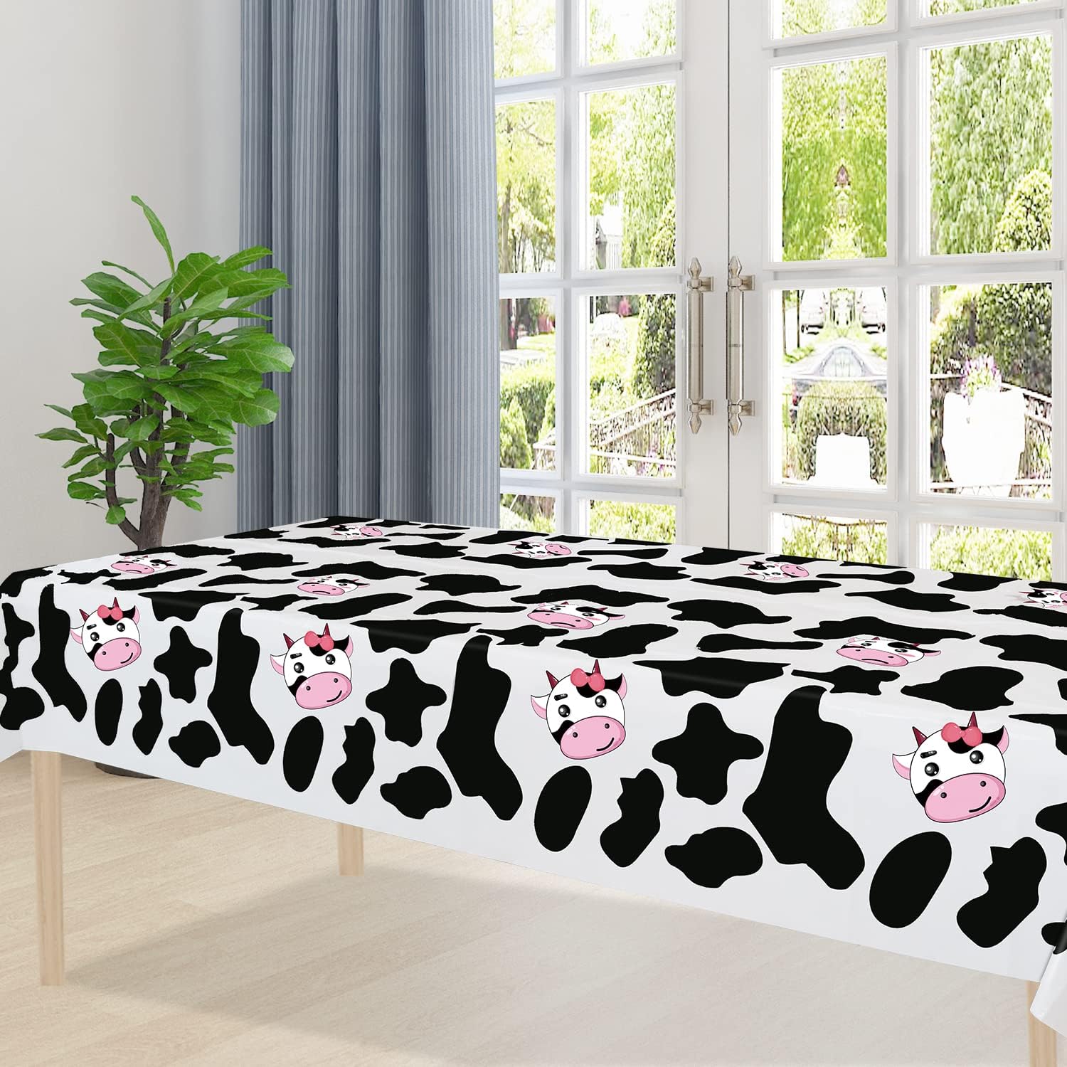 Inspireyee Cow Print Plastic Tablecloth Pack of 4 86x51 Inches