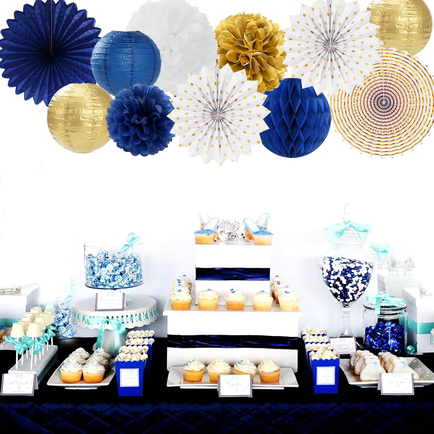 Blue White Gold Party Decorations 20pcs Kit
