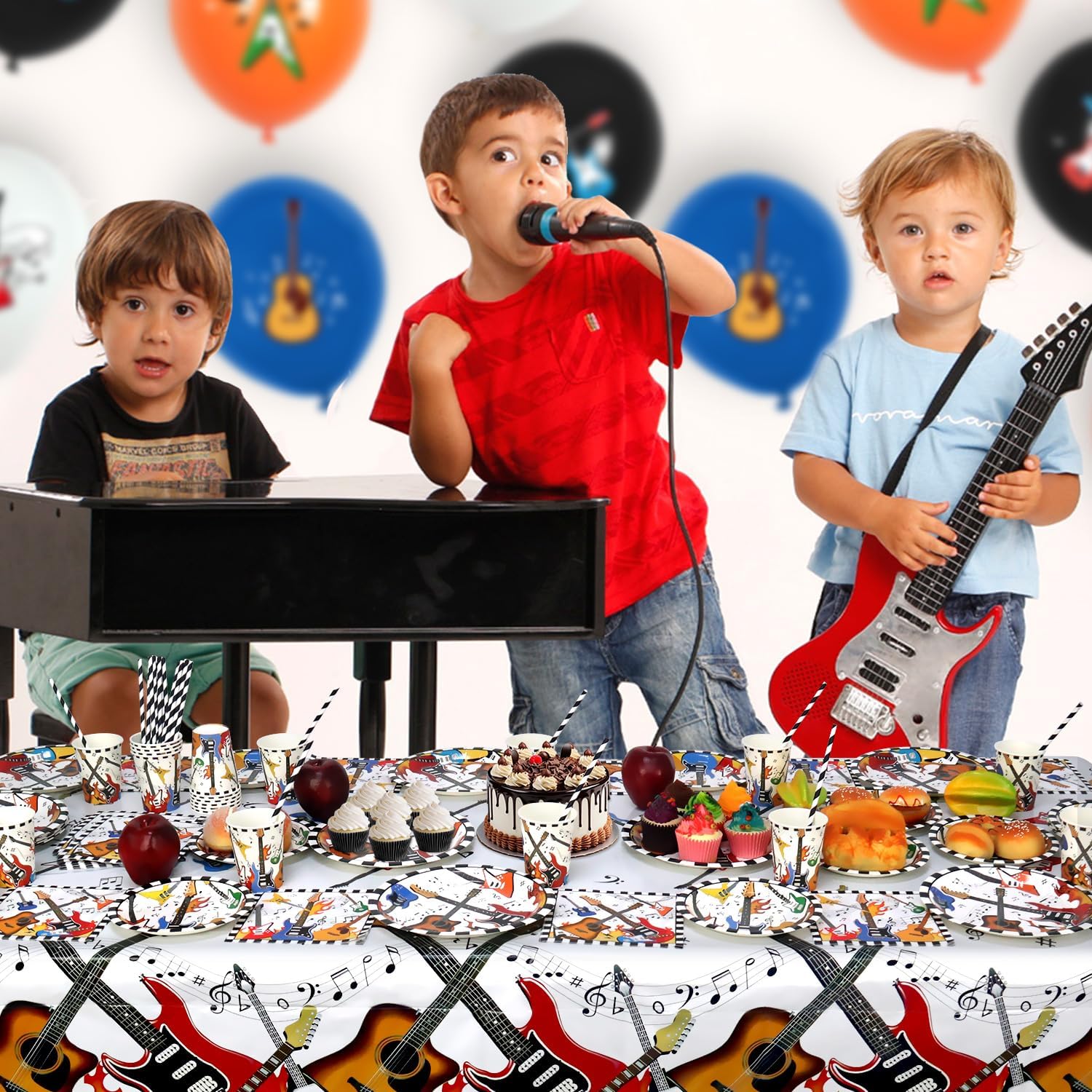 4 Pack Music Theme Party Tablecloths with Guitar Design