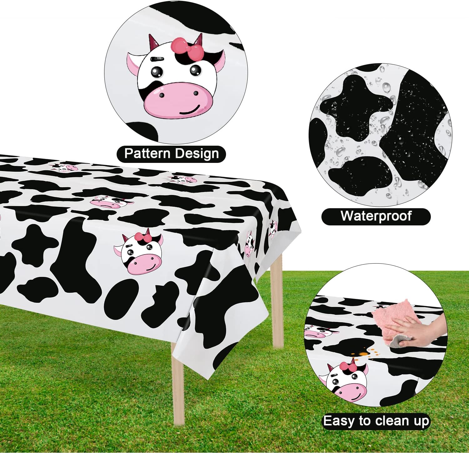 Inspireyee Cow Print Plastic Tablecloth Pack of 4 86x51 Inches