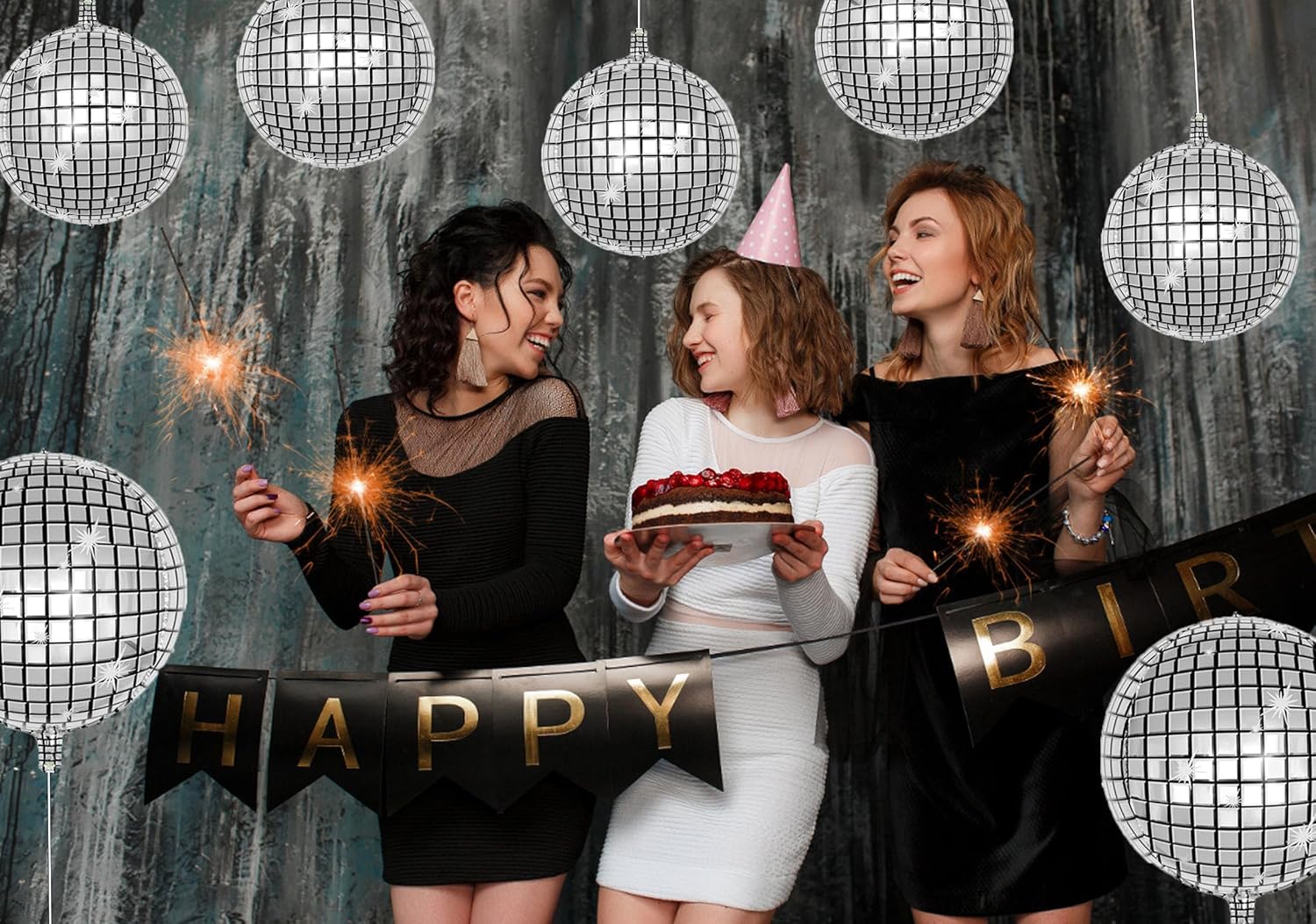 10 Pcs Silver Disco Balloons 4D Design Party Decor