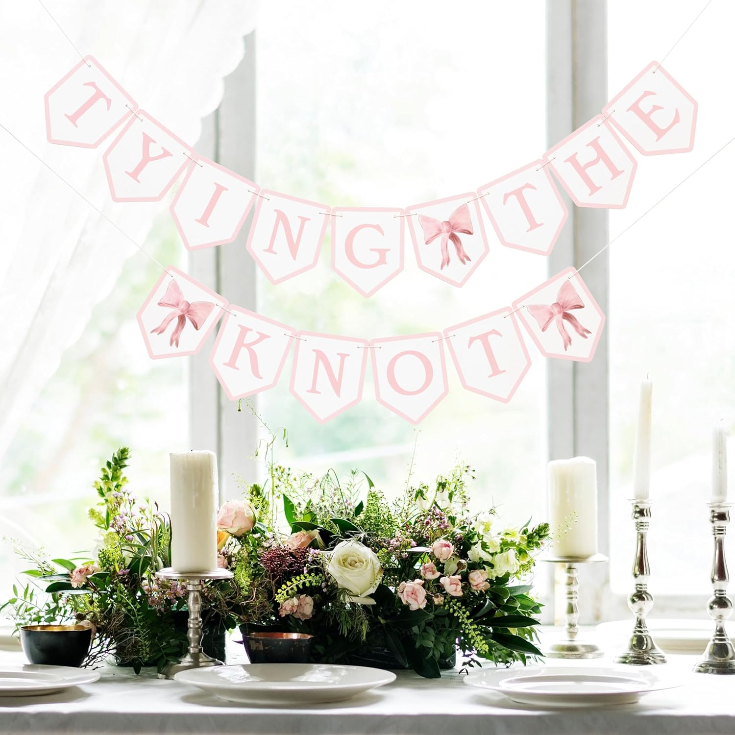 Tying The Knot Pink Bow Banner - Bridal Shower Decor
