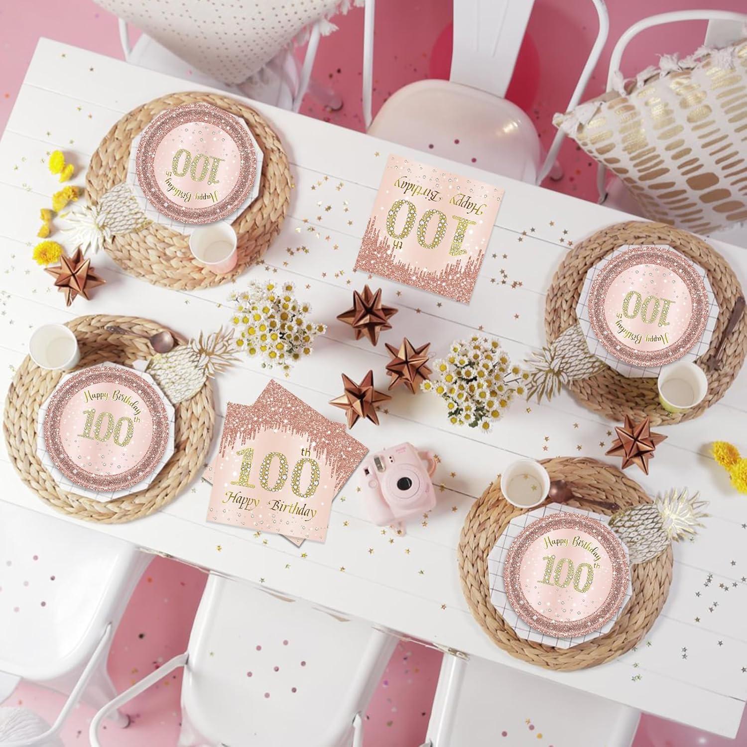 100th Birthday Decorations Rose Gold Party Supplies